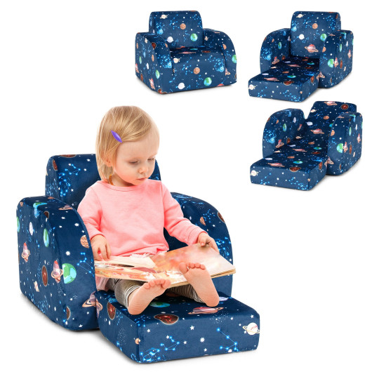 3-In-1 Convertible Kid Sofa Bed Flip-Out Chair Lounger For Toddler-Blue