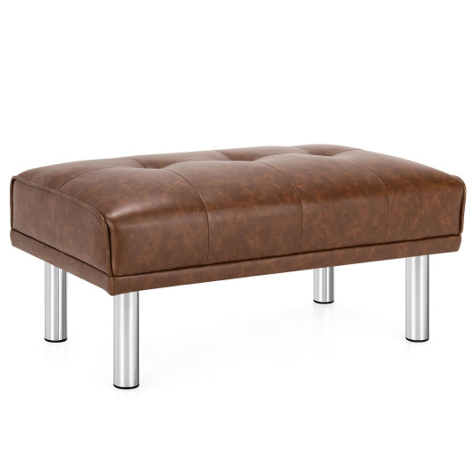 Rectangle Tufted Ottoman With Stainless Steel Legs For Living Room-Brown