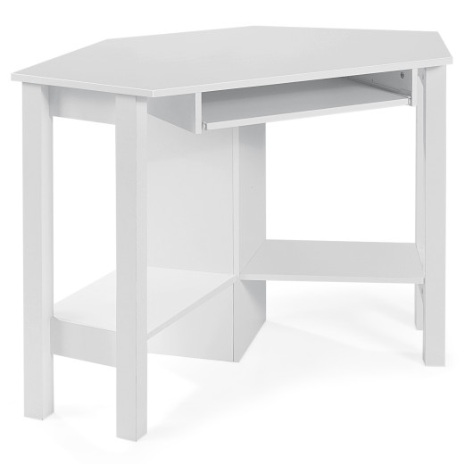 Wooden Study Computer Corner Desk With Drawer-White