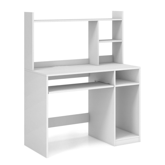 Home Office Computer Desk With Bookcase Keyboard Tray And Cpu Stand-White