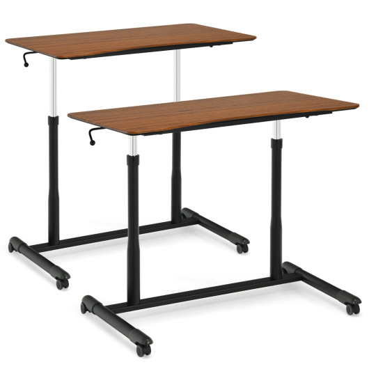 Height Adjustable Computer Desk Sit To Stand Rolling Notebook Table-Brown