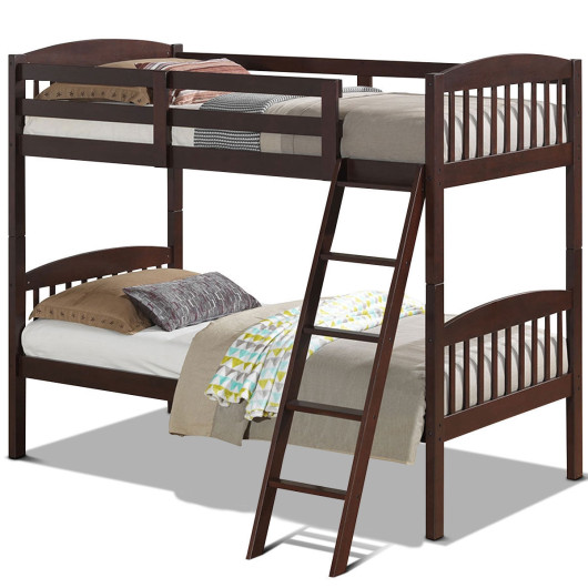 Solid Wood Twin Bunk Beds With Detachable Kids Ladder