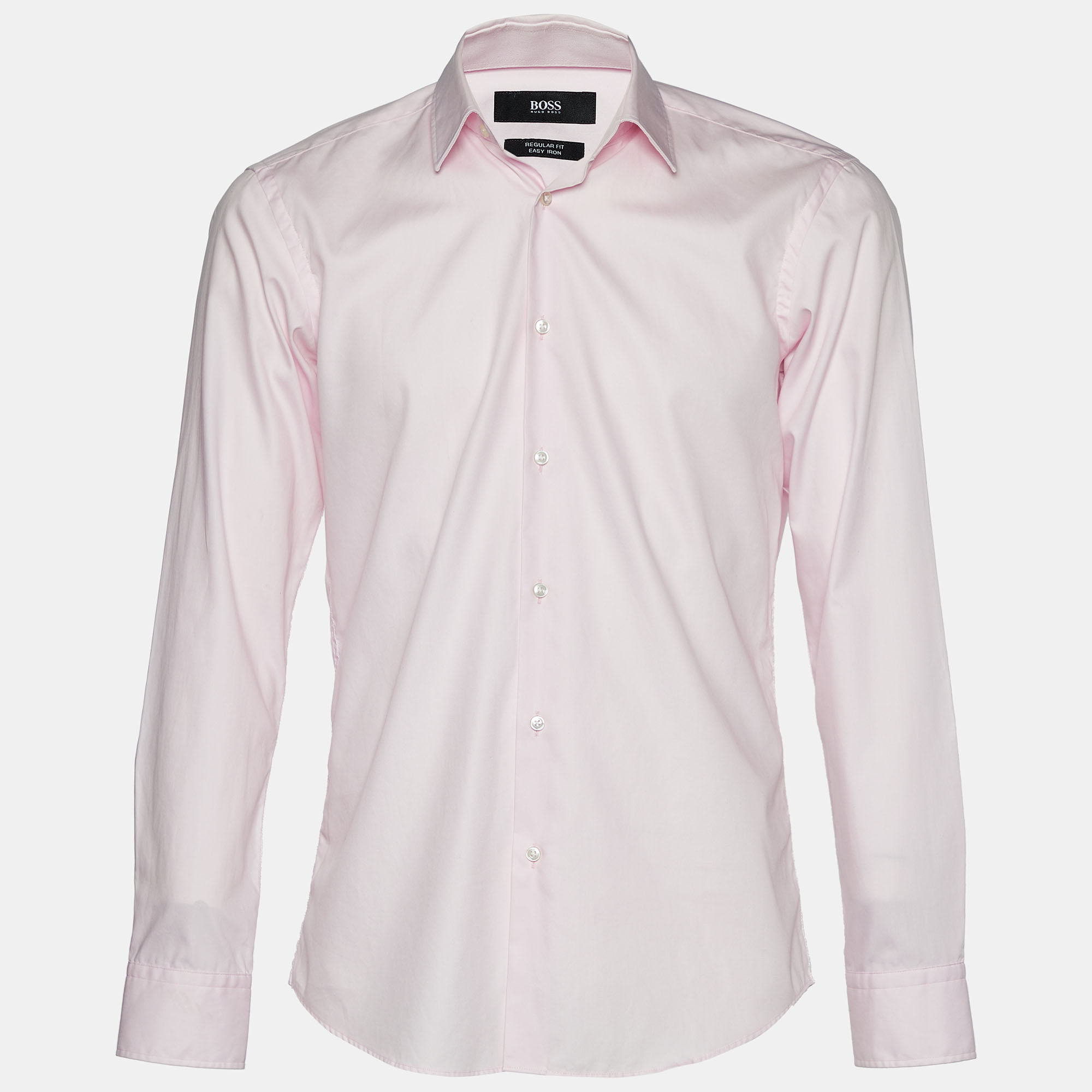 boss hugo boss pink cotton easy iron regular fit shirt m