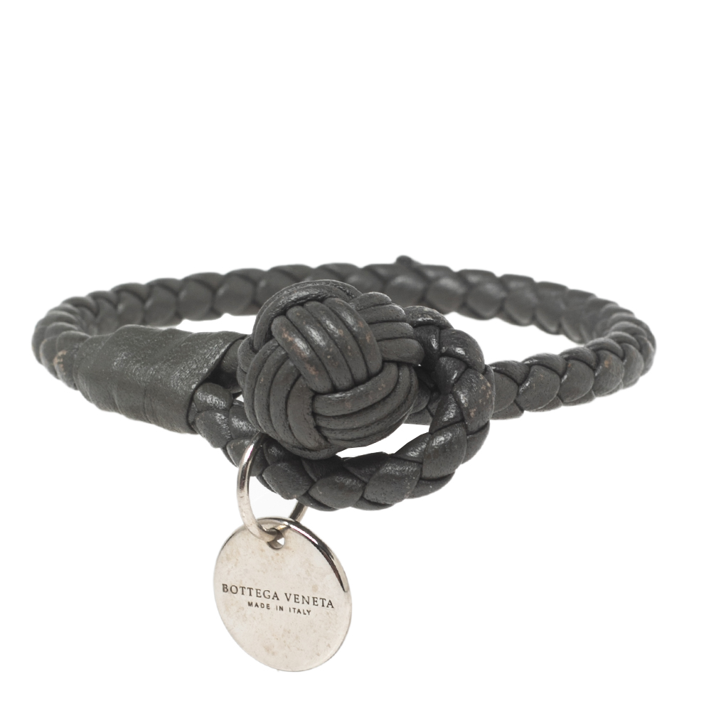 Bottega Veneta Grey Intrecciato Nappa Leather Single Strand Bracelet