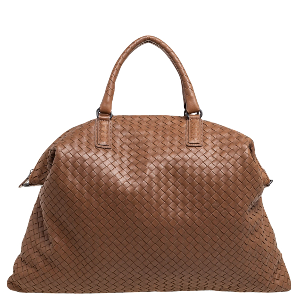 Bottega Veneta Brown Intrecciato Leather Weekender Bag