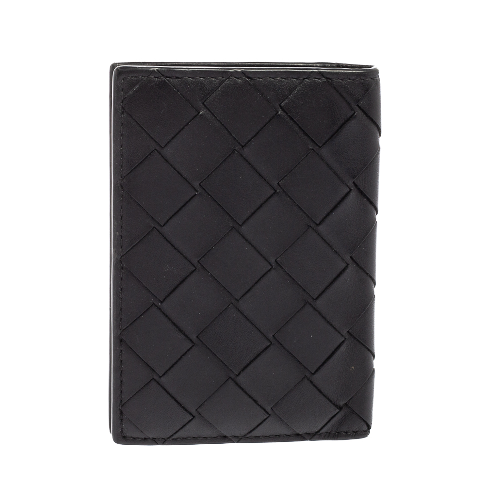 Bottega Veneta Black Intrecciato Leather Bifold Card Case