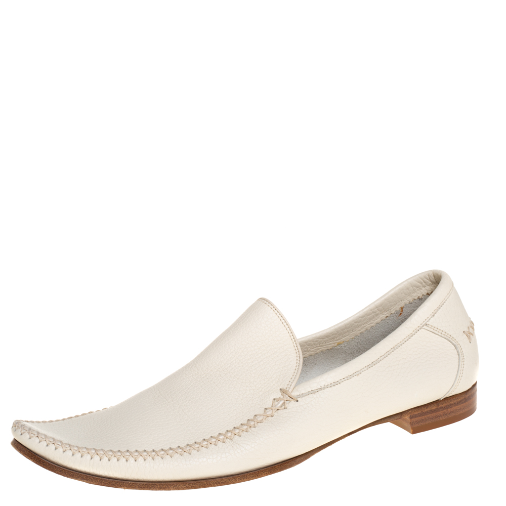 Bottega Veneta Cream Leather Pointed Toe Slip On Loafers Size 41