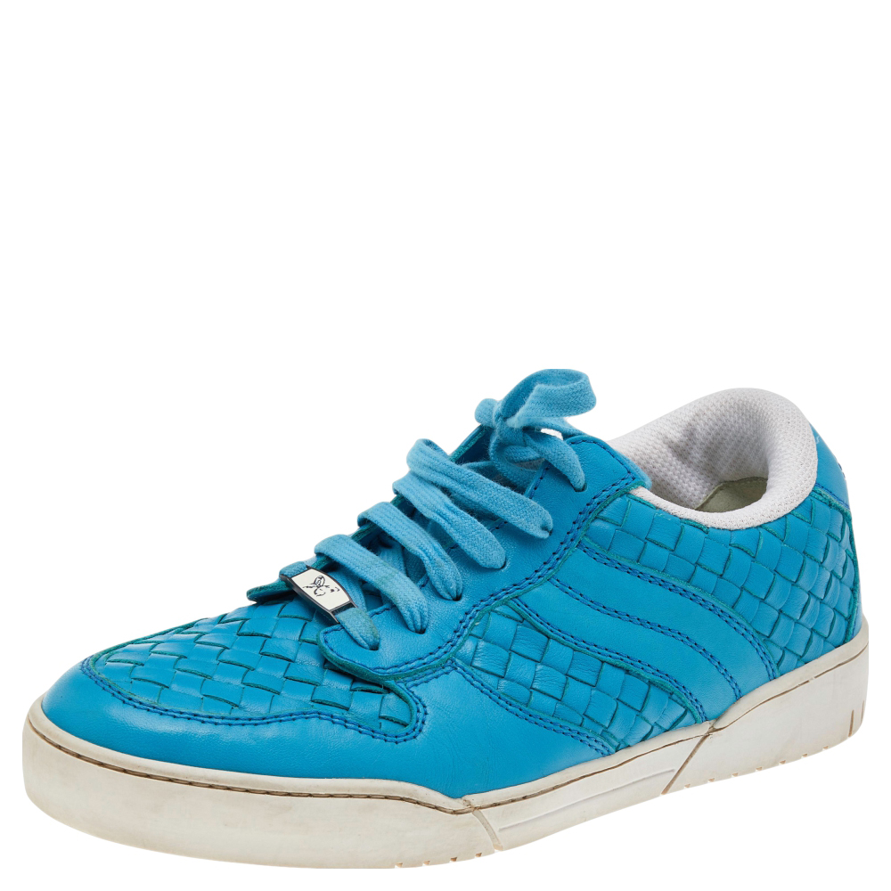 Bottega Veneta Blue Intrecciato Leather Speedster Sneakers Size 39.5