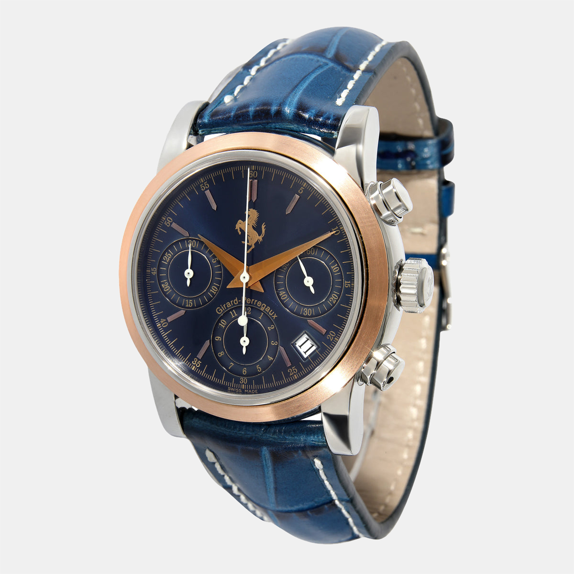 girard perregaux blue 18k rose gold and stainless steel ferrari 8020 men's wristwatch 38 mm