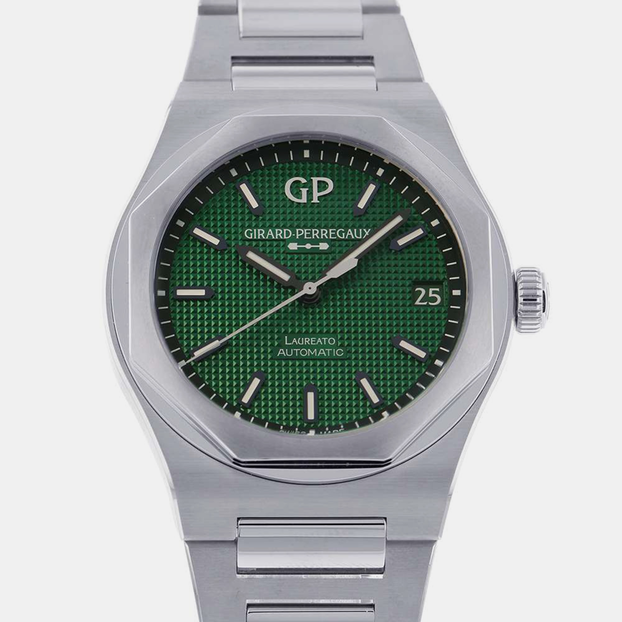 girard perregaux green stainless steel laureato 81010-11-3153-1cm automatic men's wristwatch 42 mm