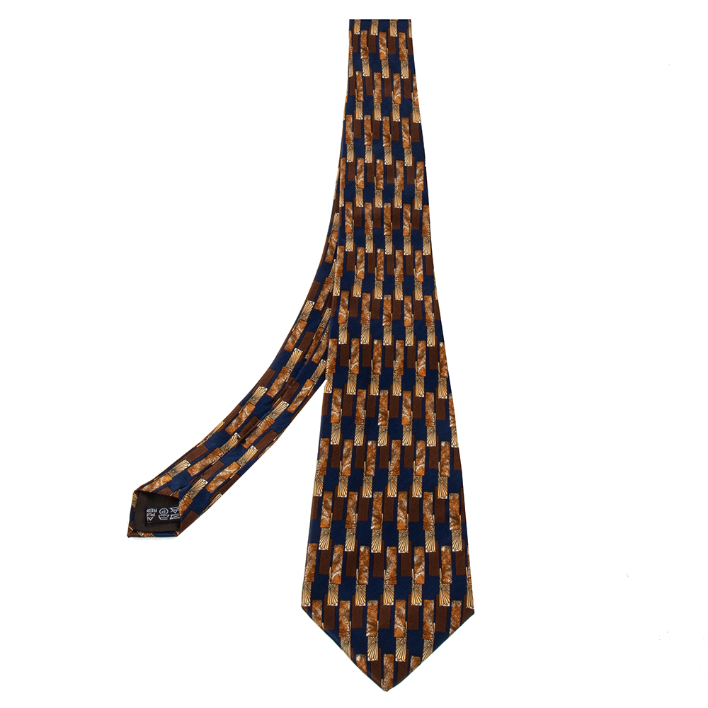 lanvin vintage brown geometric printed silk traditional tie
