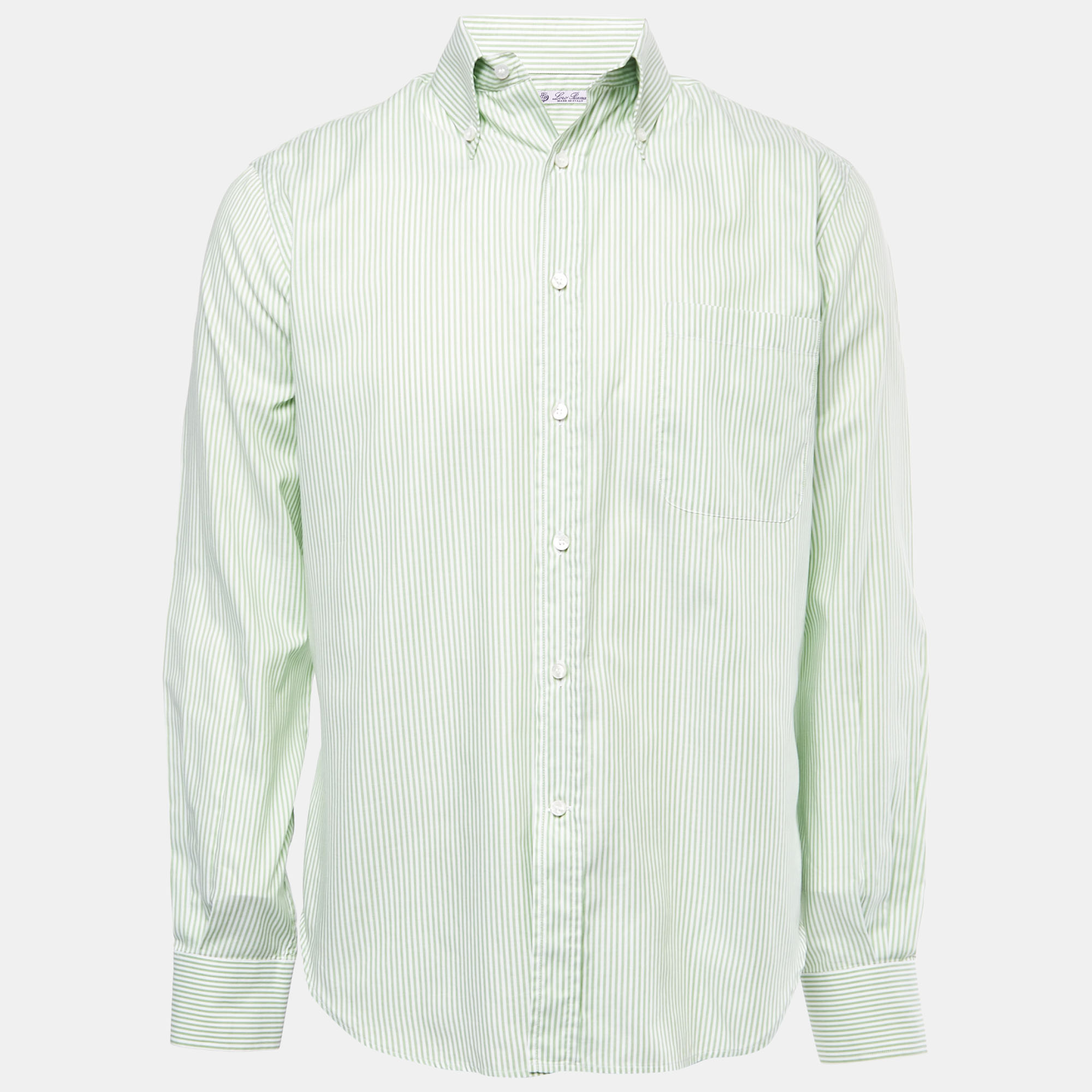 Loro Piana Green Striped Cotton Button Down Shirt L