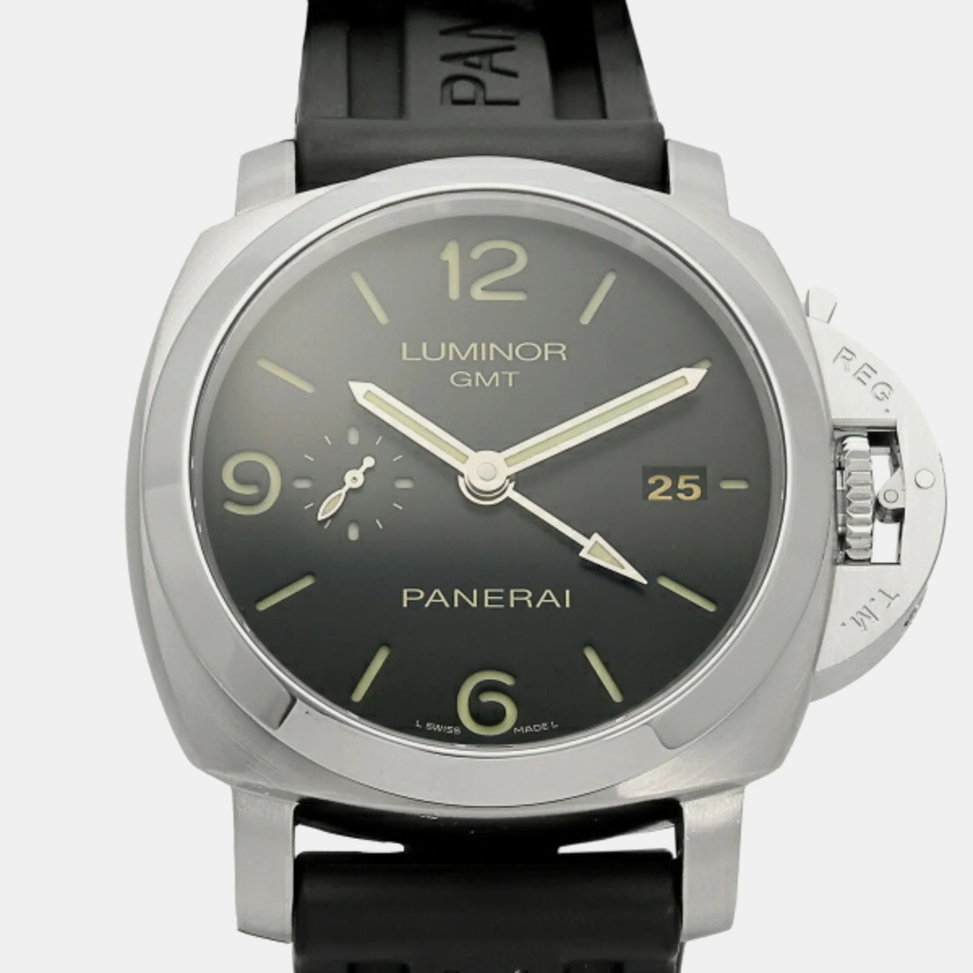 panerai black stainless steel luminor pam00320 automatic men's wristwatch 44 mm