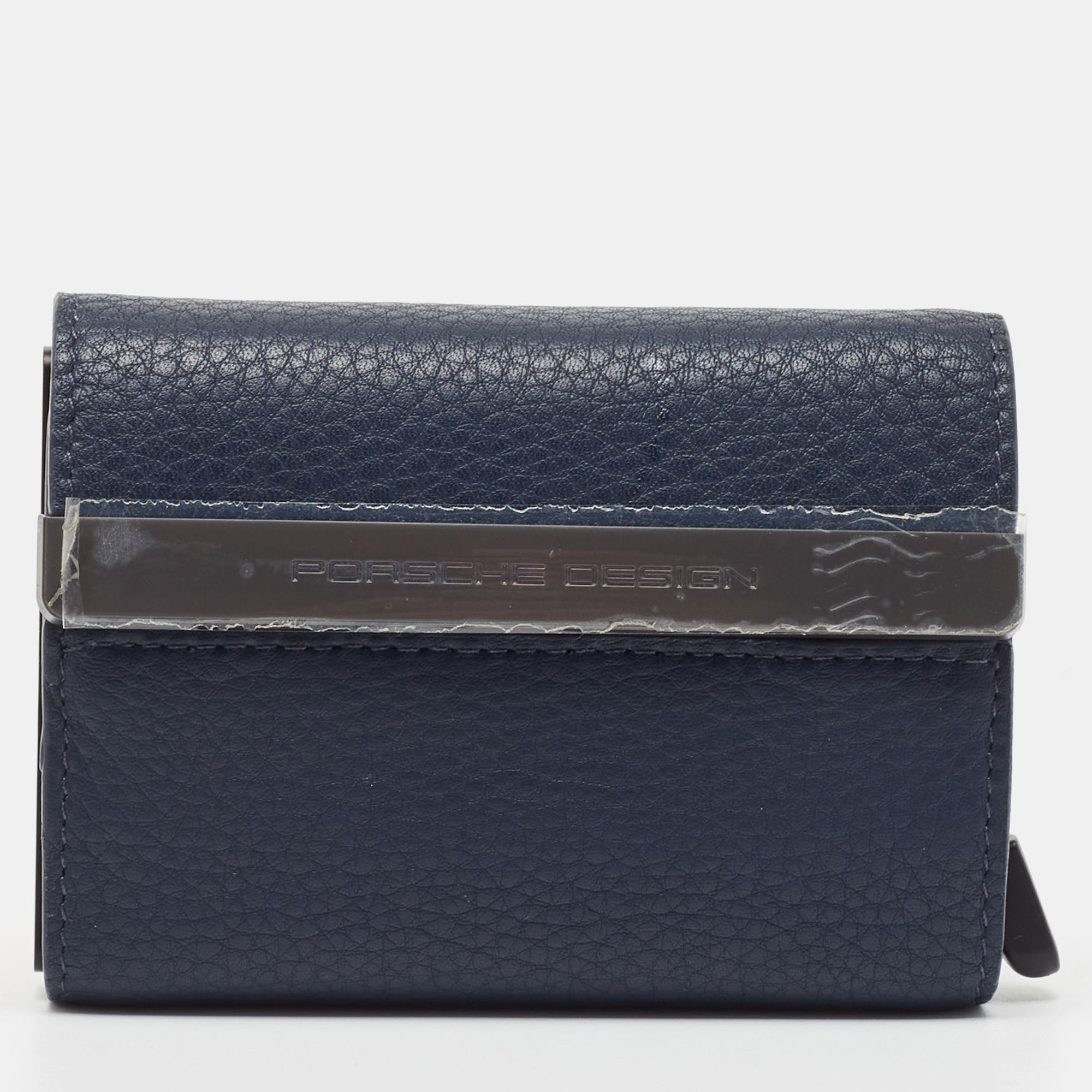 porsche design x secrid navy blue leather trifold wallet