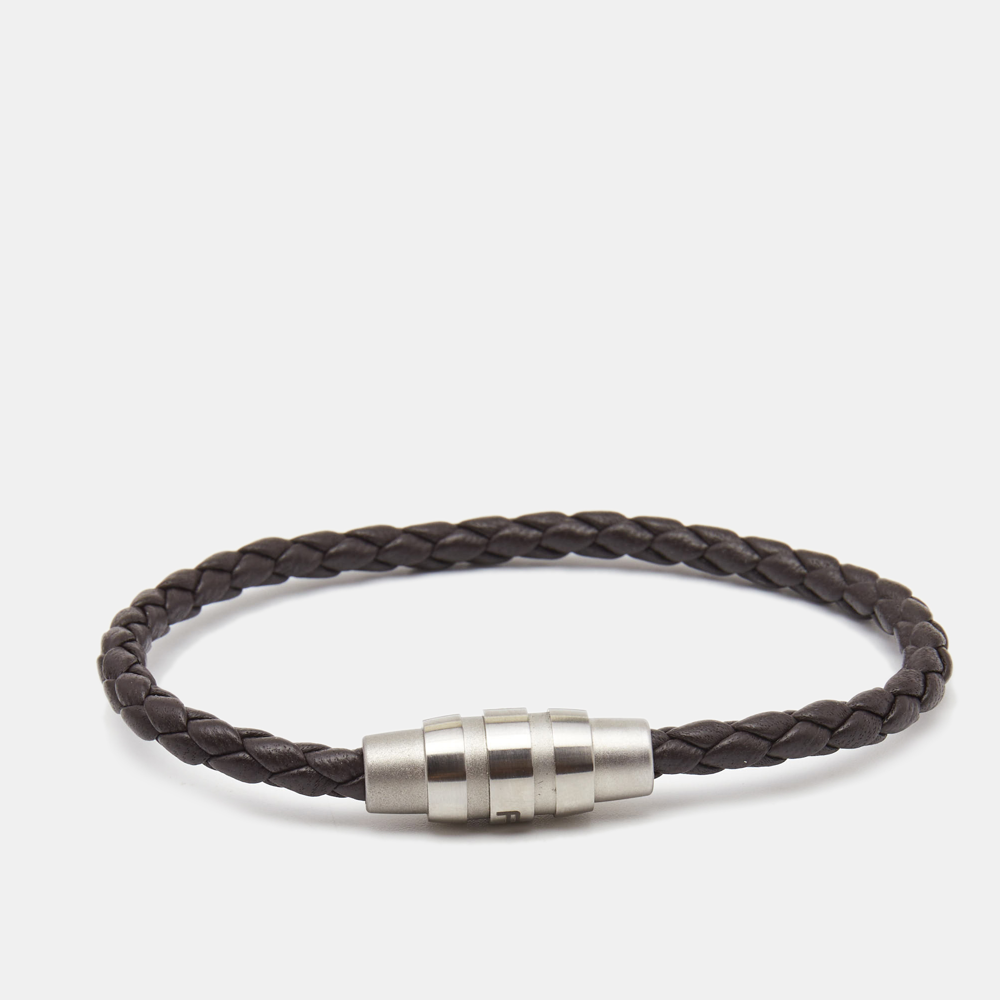 porsche design grooves brown braided leather stainless steel bracelet