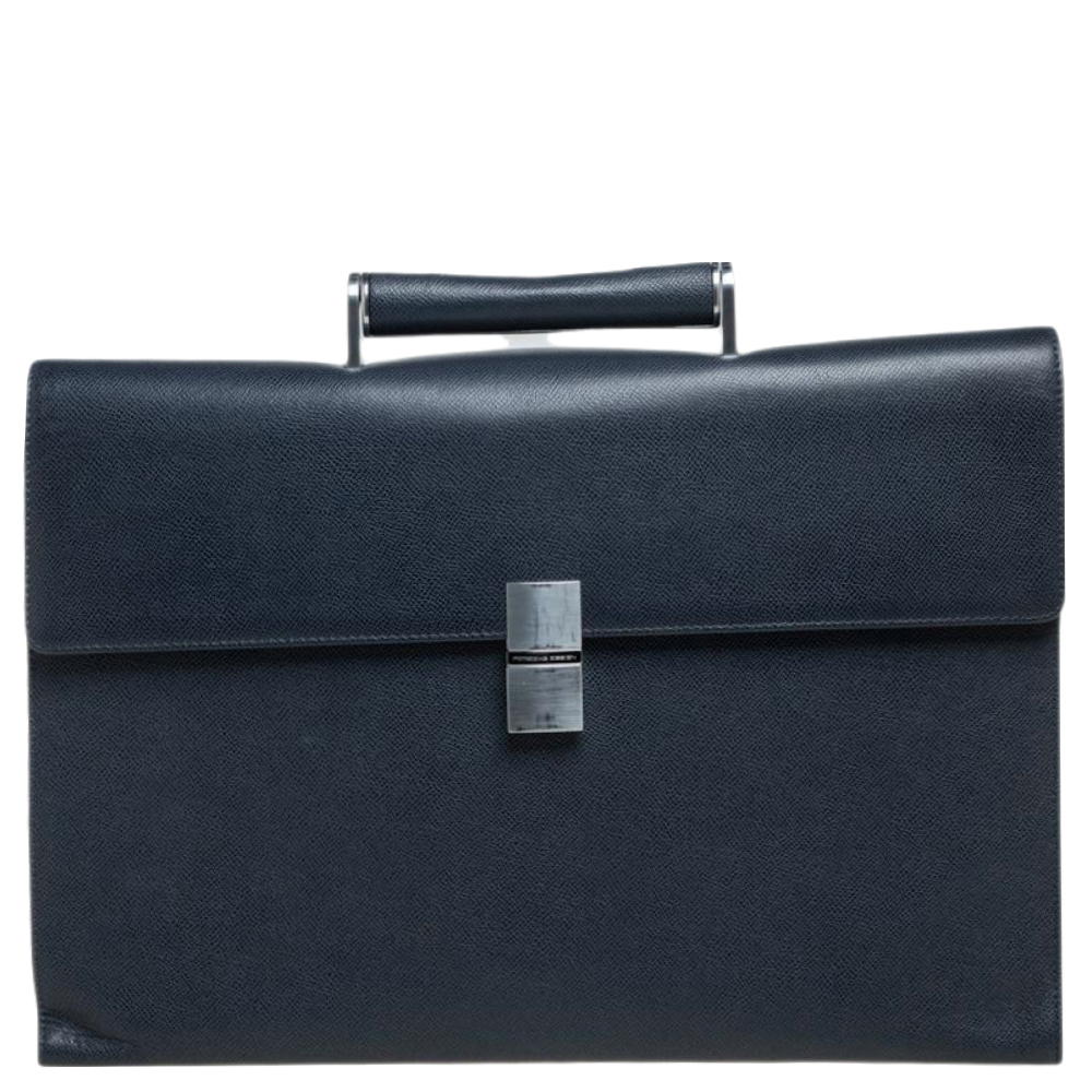 porsche design navy blue leather french 3.0 briefcase