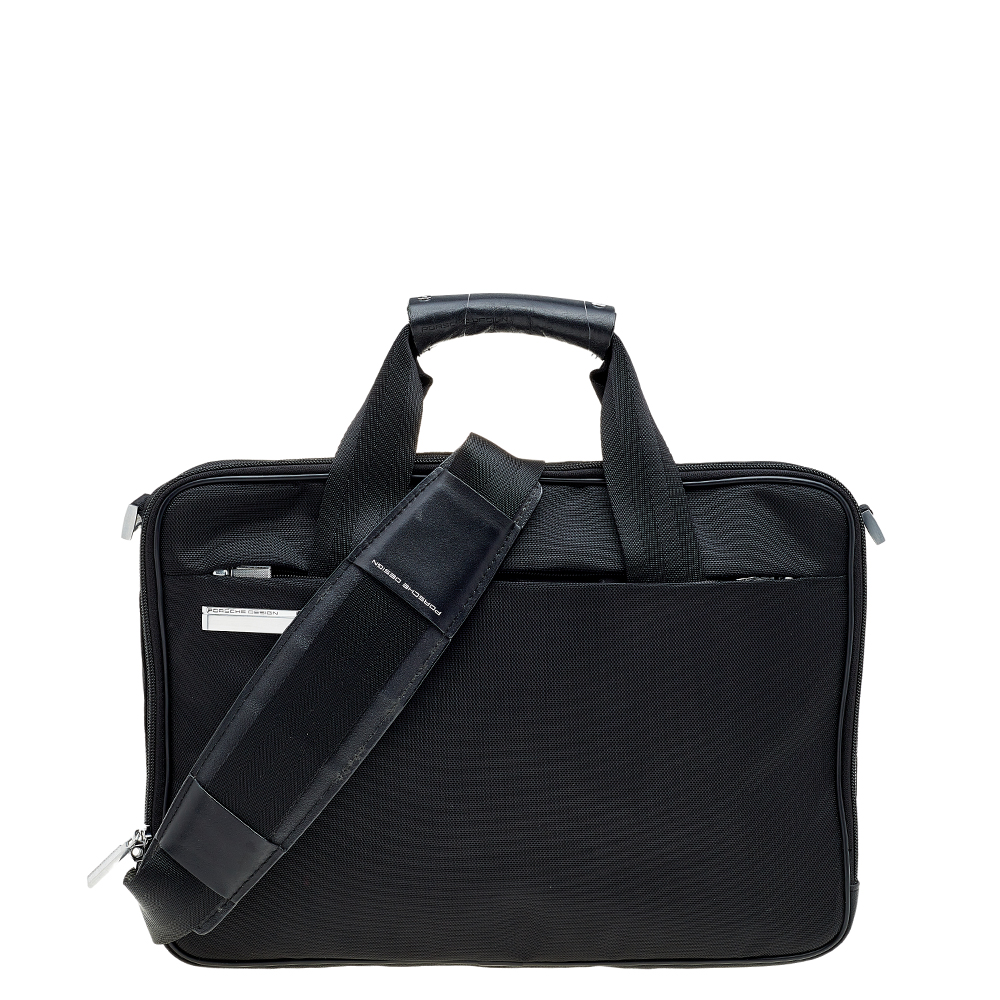 porsche design black nylon and leather laptop briefcase