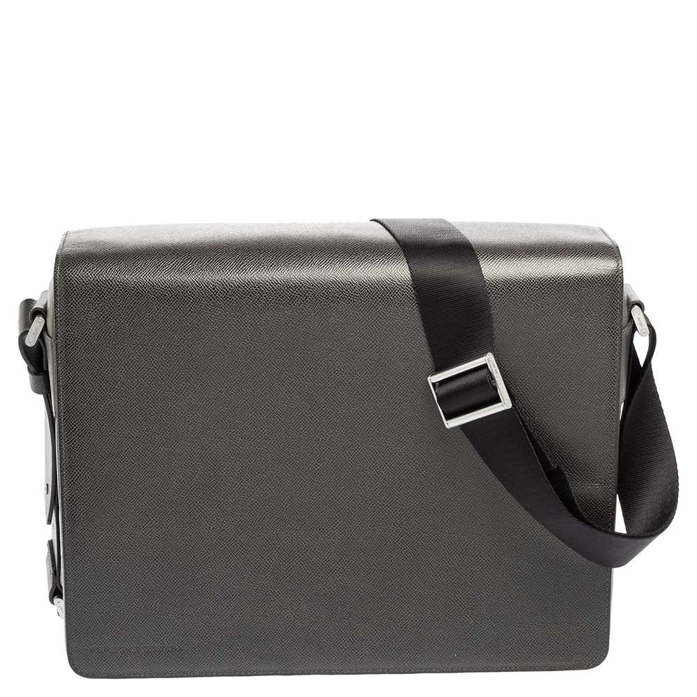 porsche design dark grey leather flap messenger bag