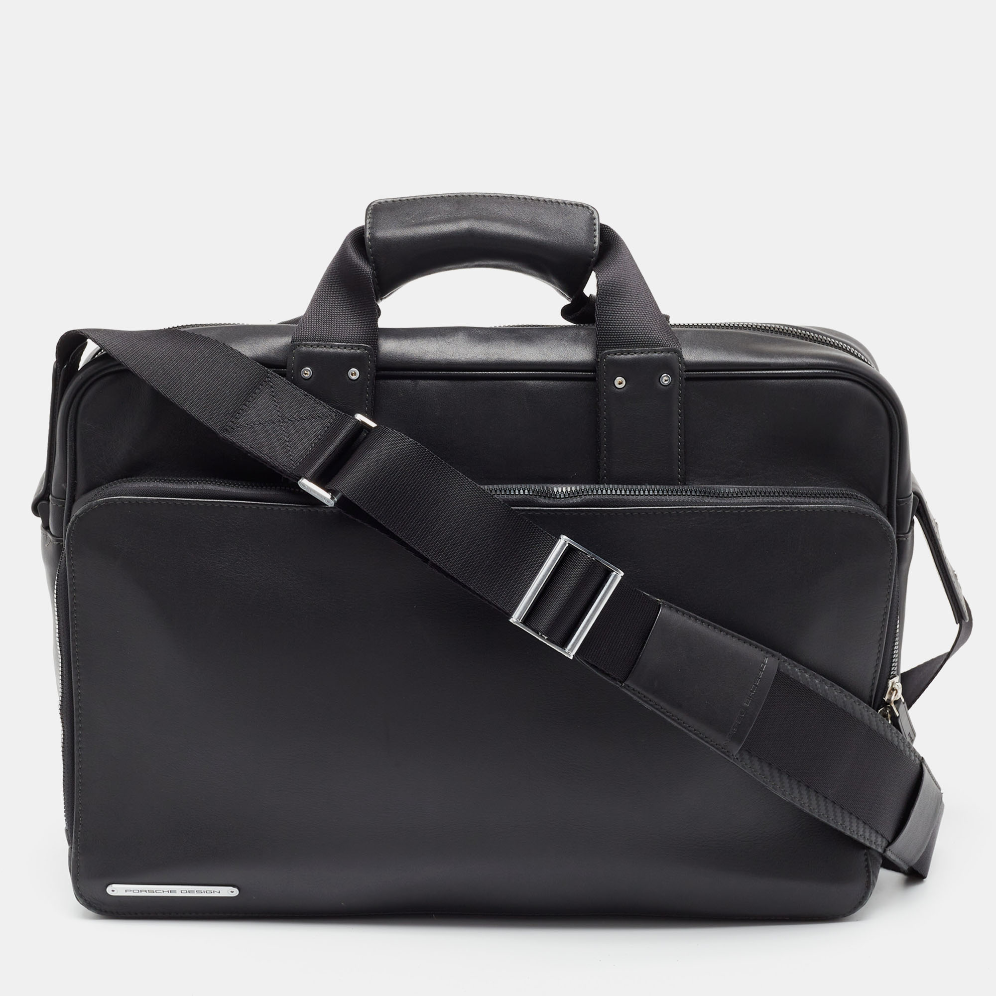 porsche design black leather and carbon effect fabric cl2 2.0 briefcase bag