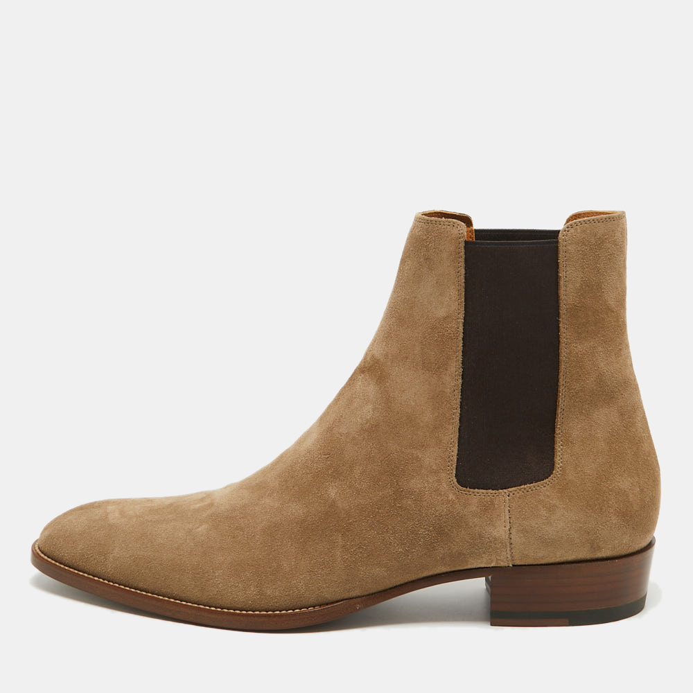 saint laurent brown suede ankle length chelsea boots size 45