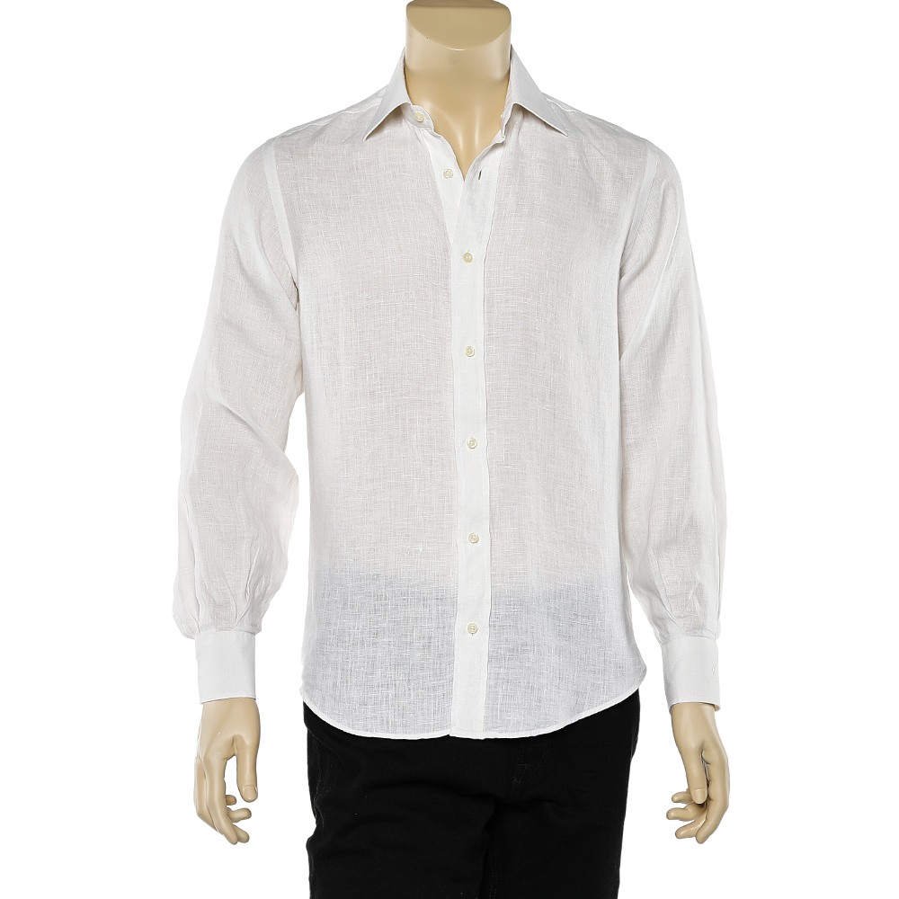 yves saint laurent white linen button front shirt s