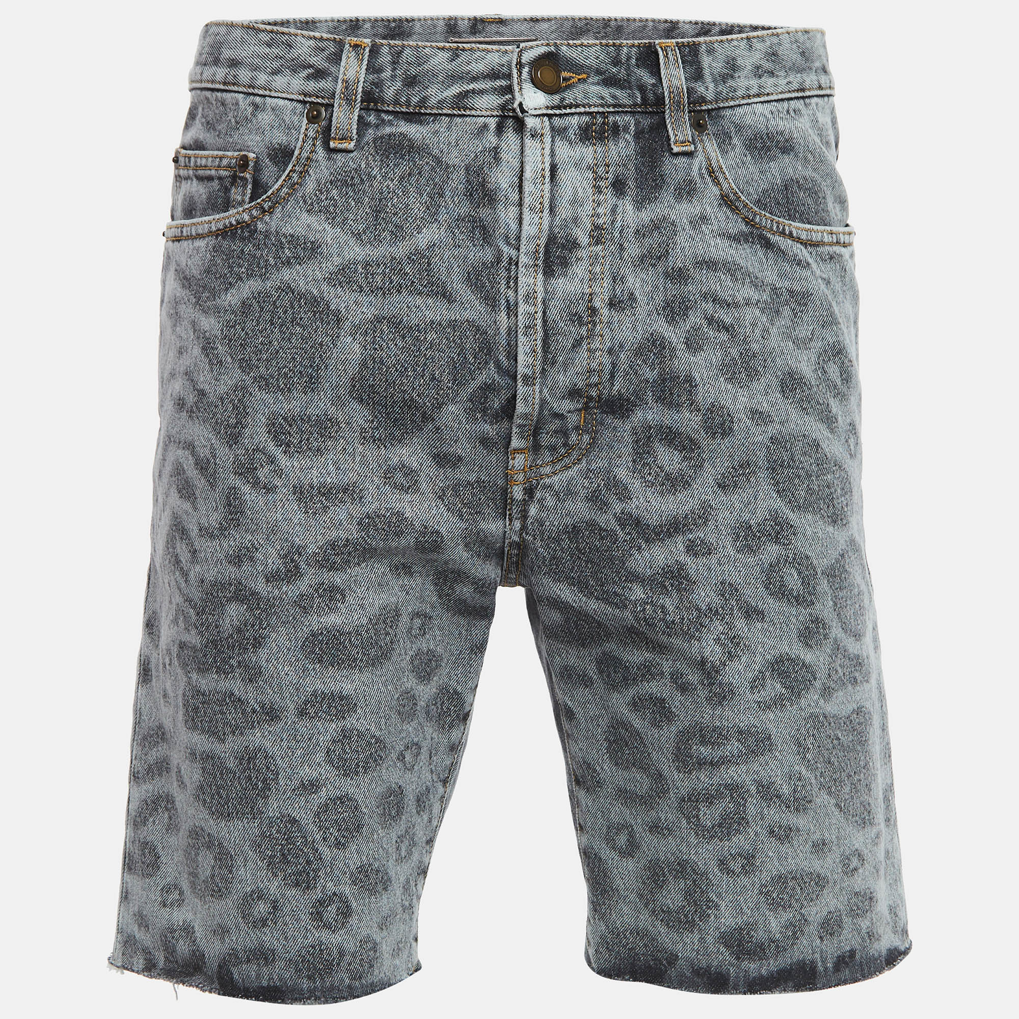 saint laurent paris grey leopard print denim shorts m waist 32''