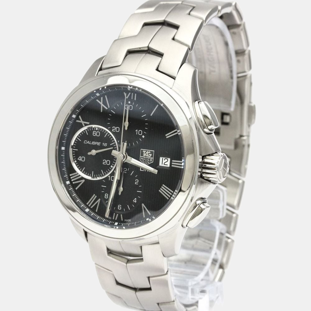 tag heuer black stainless steel link calibre 16 cat2012 automatic men's wristwatch 43 mm