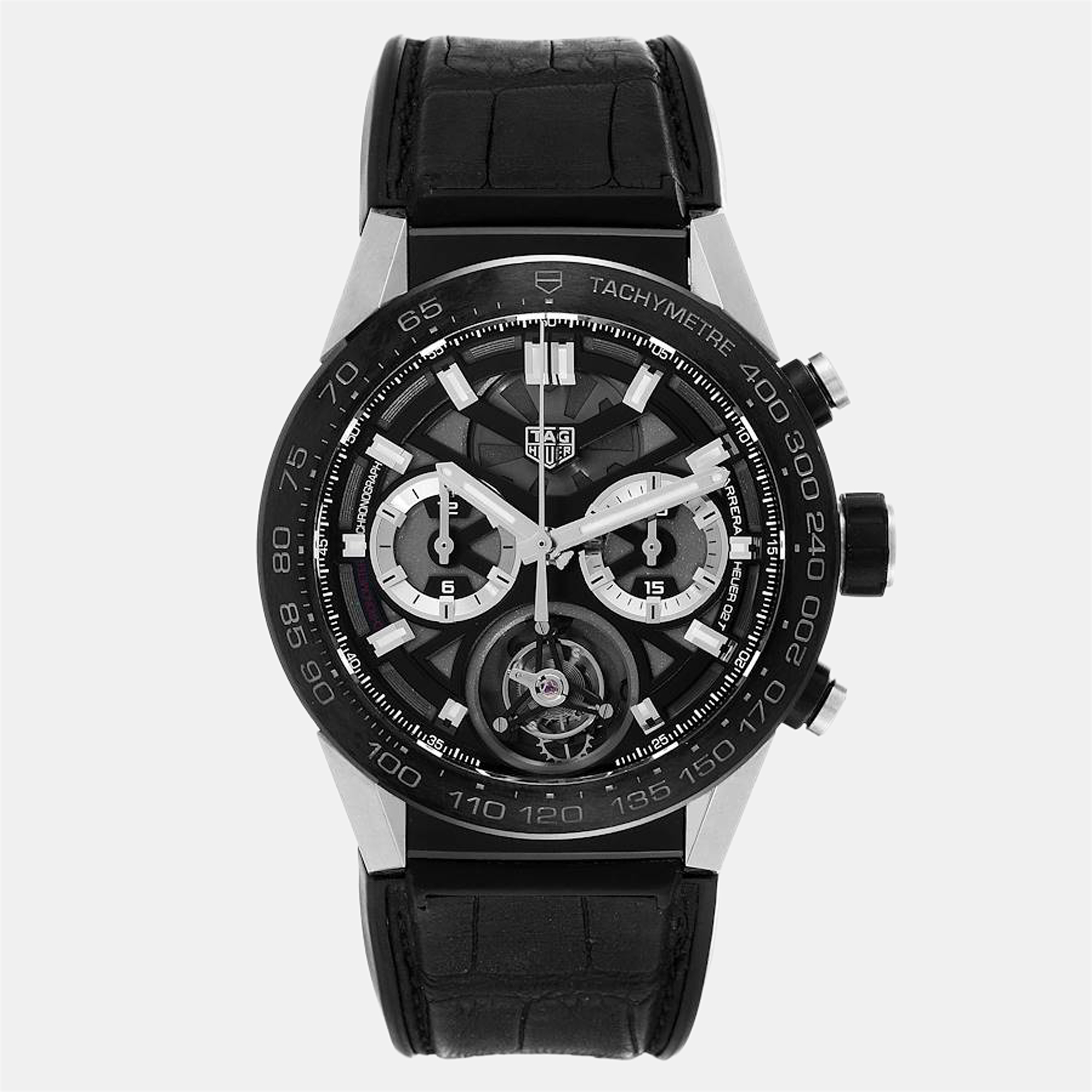 tag heuer black titanium carrera tourbillon chronograph car5a8y men's wristwatch 45 mm