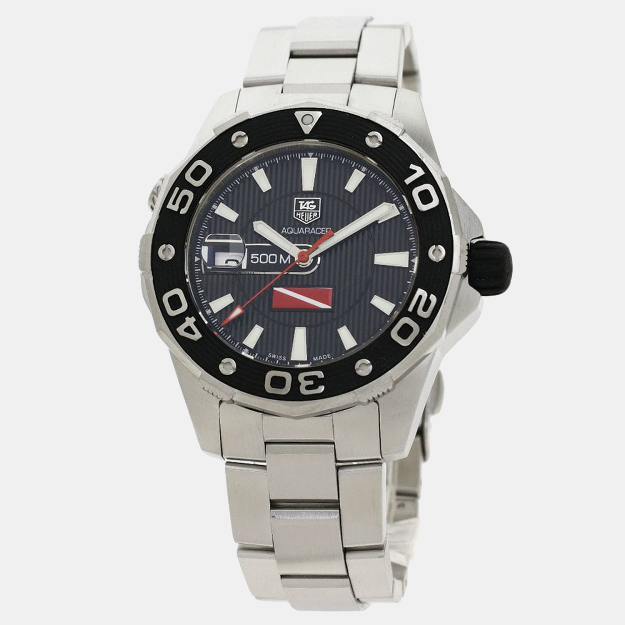 tag heuer black stainless steel aquaracer waj211a men's wristwatch 43 mm