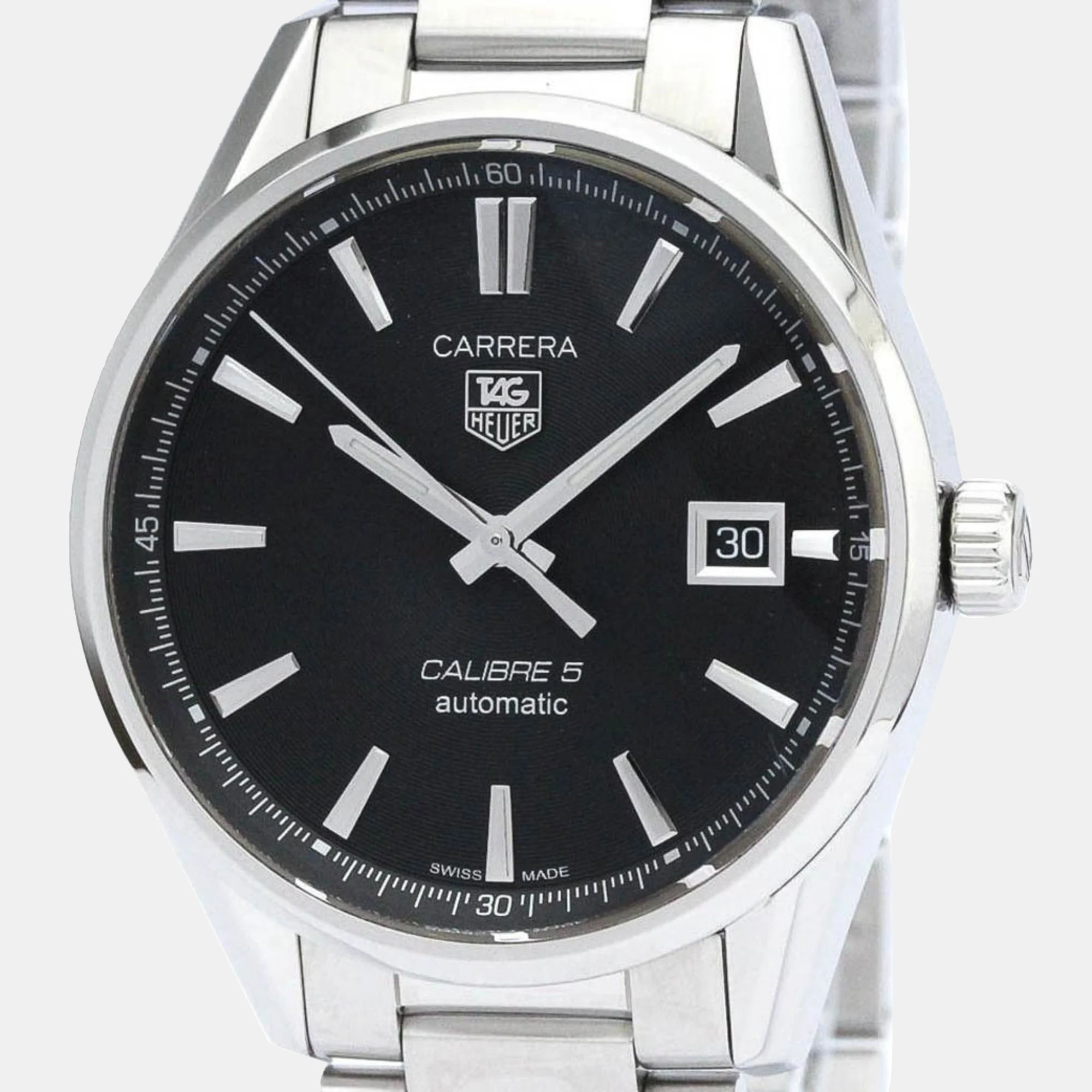 tag heuer black stainless steel carrera war211a automatic men's wristwatch 39 mm