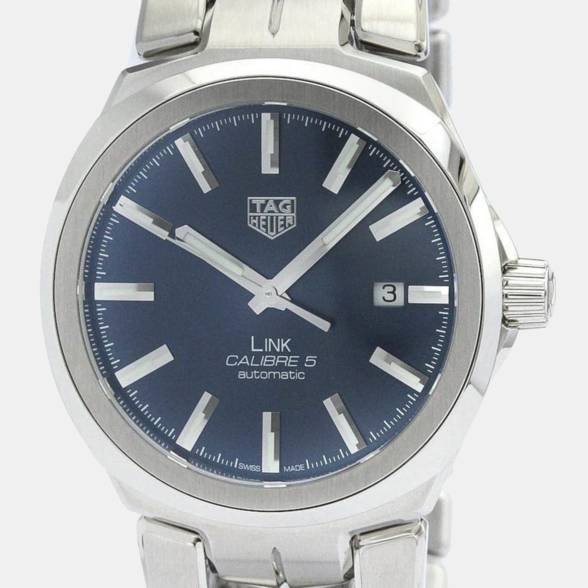 tag heuer blue stainless steel link calibre 5 wbc2112 automatic men's wristwatch 41mm