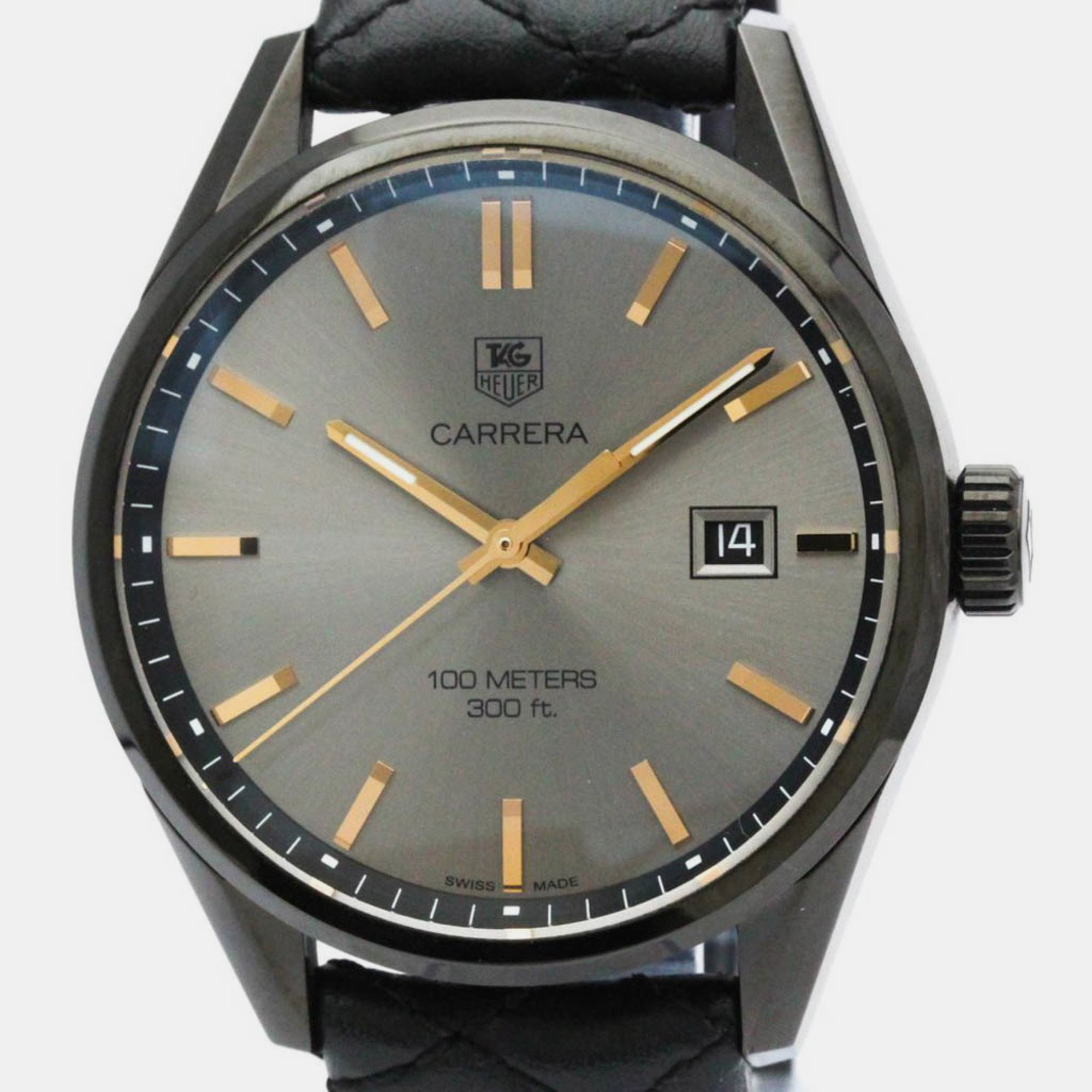 tag heuer black stainless steel carrera war101a quartz men's wristwatch 41 mm