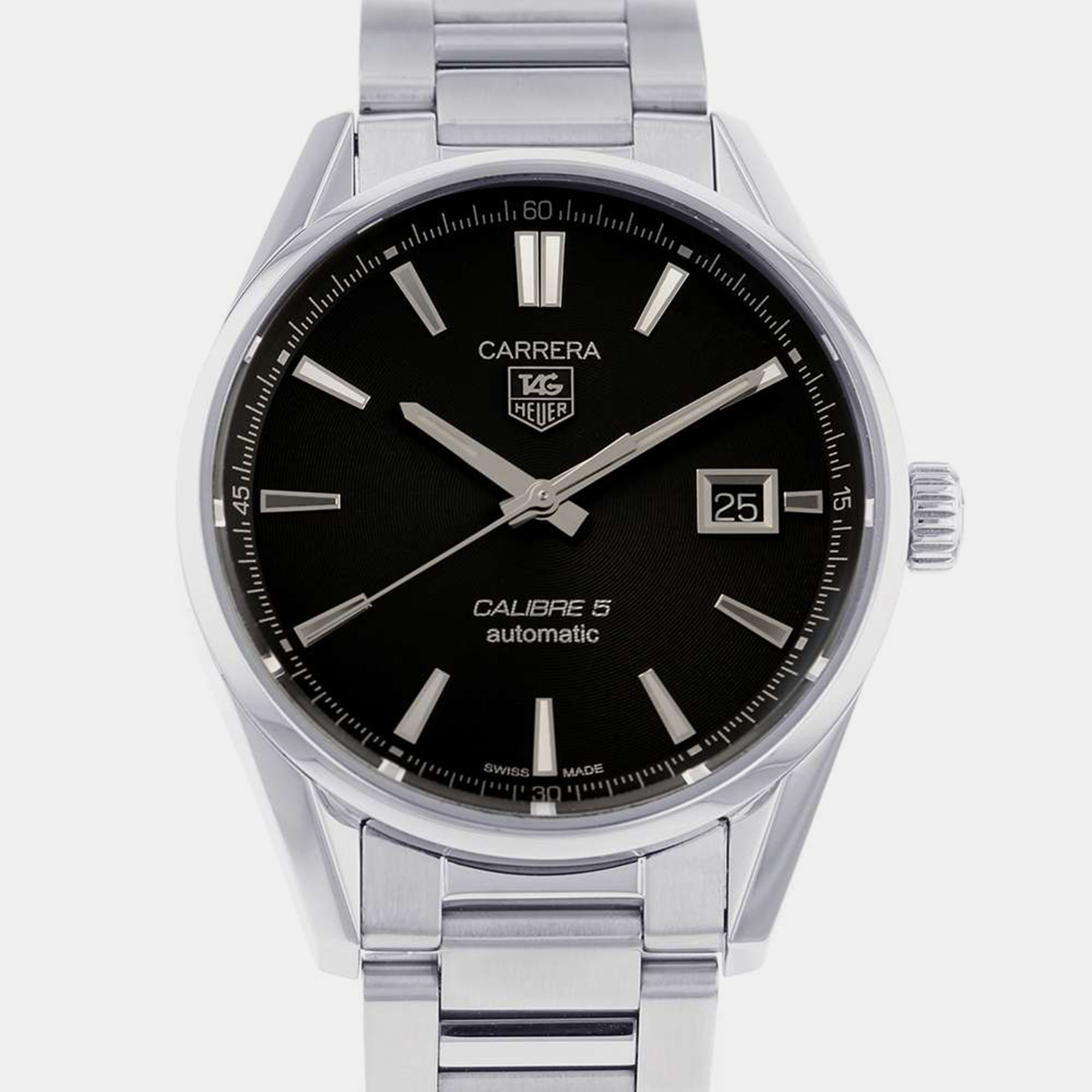 tag heuer black stainless steel carrera war211a.ba0782 automatic men's wristwatch 39 mm