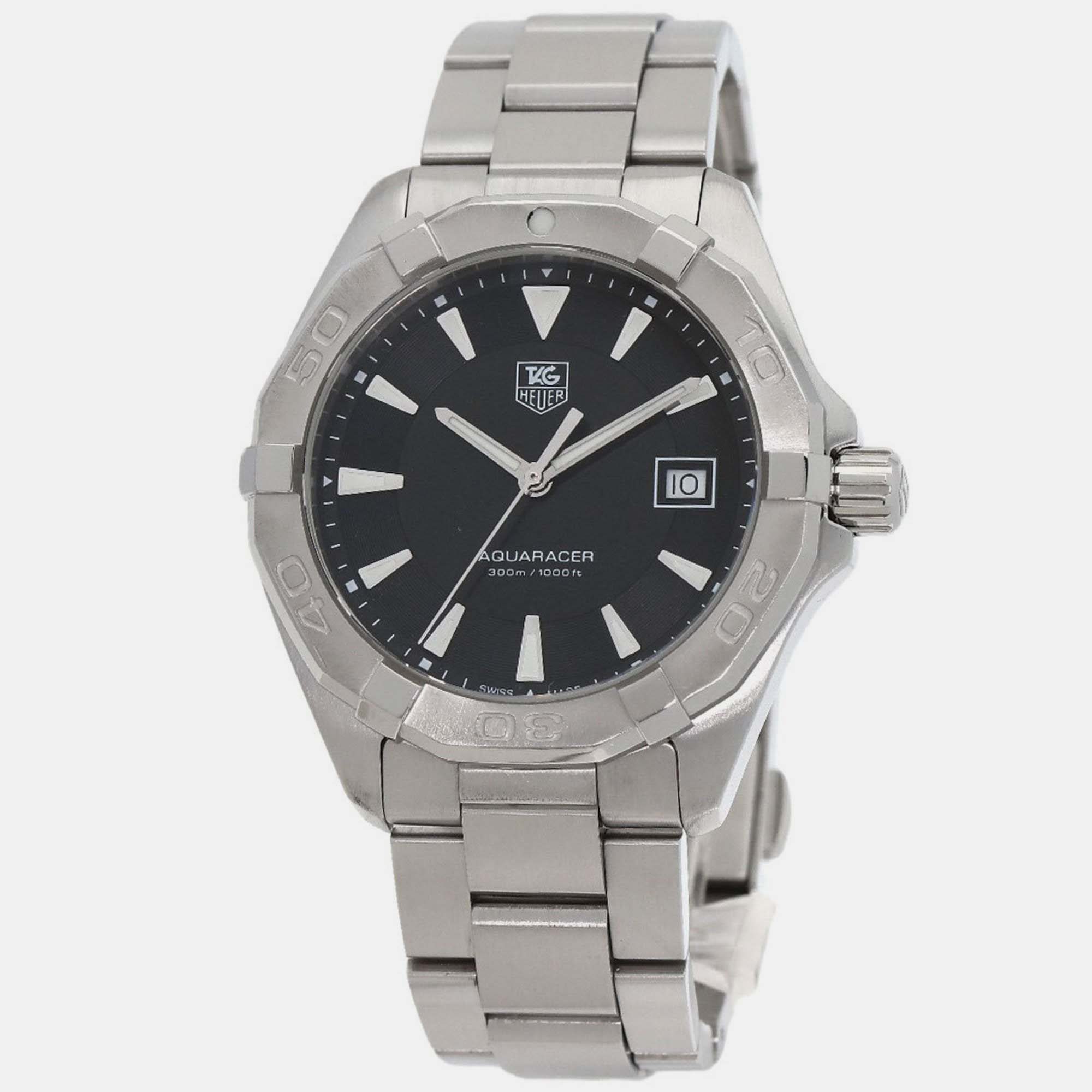 tag heuer black stainless steel aquaracer way1110 quartz men's wristwatch 41 mm