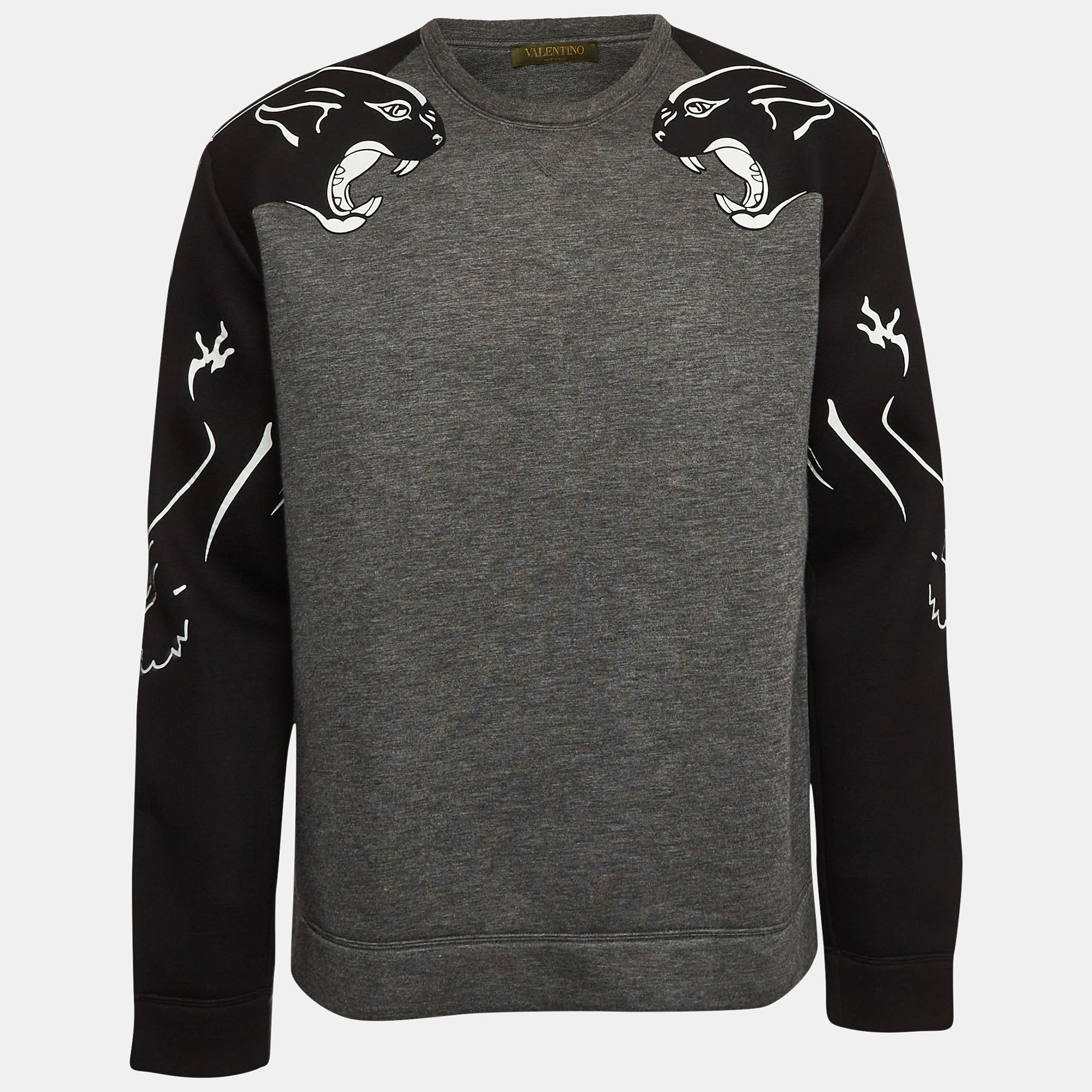 Valentino Grey Panther Print Neoprene Sweatshirt M