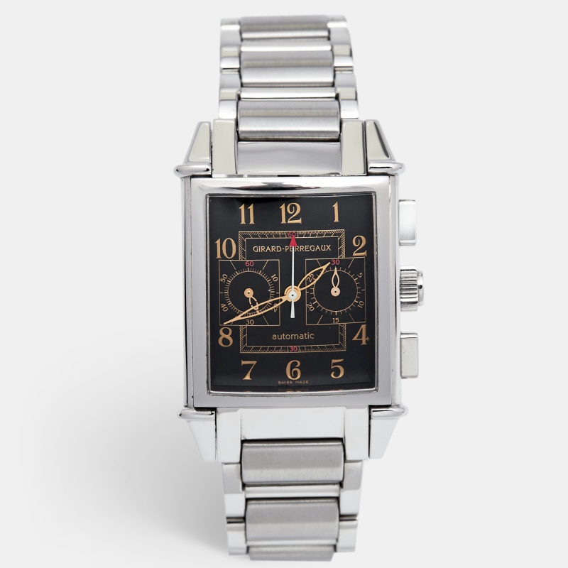 girard perregaux black stainless steel vintage 1945 ref. 2599 chronograph men's wristwatch 32 mm
