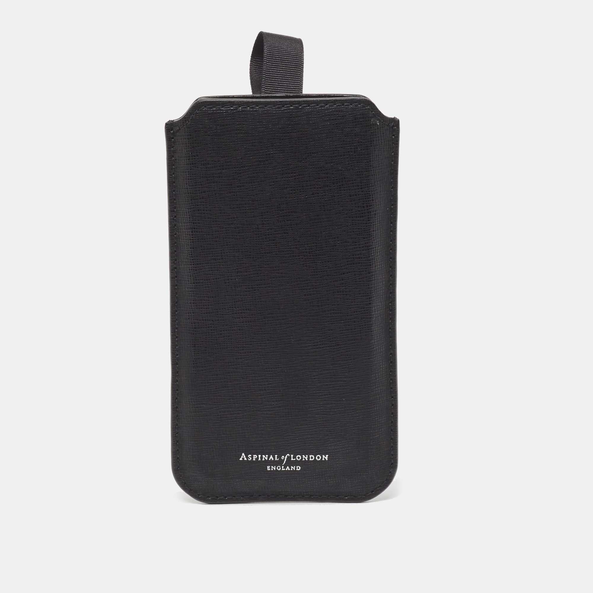 aspinal of london black leather phone case