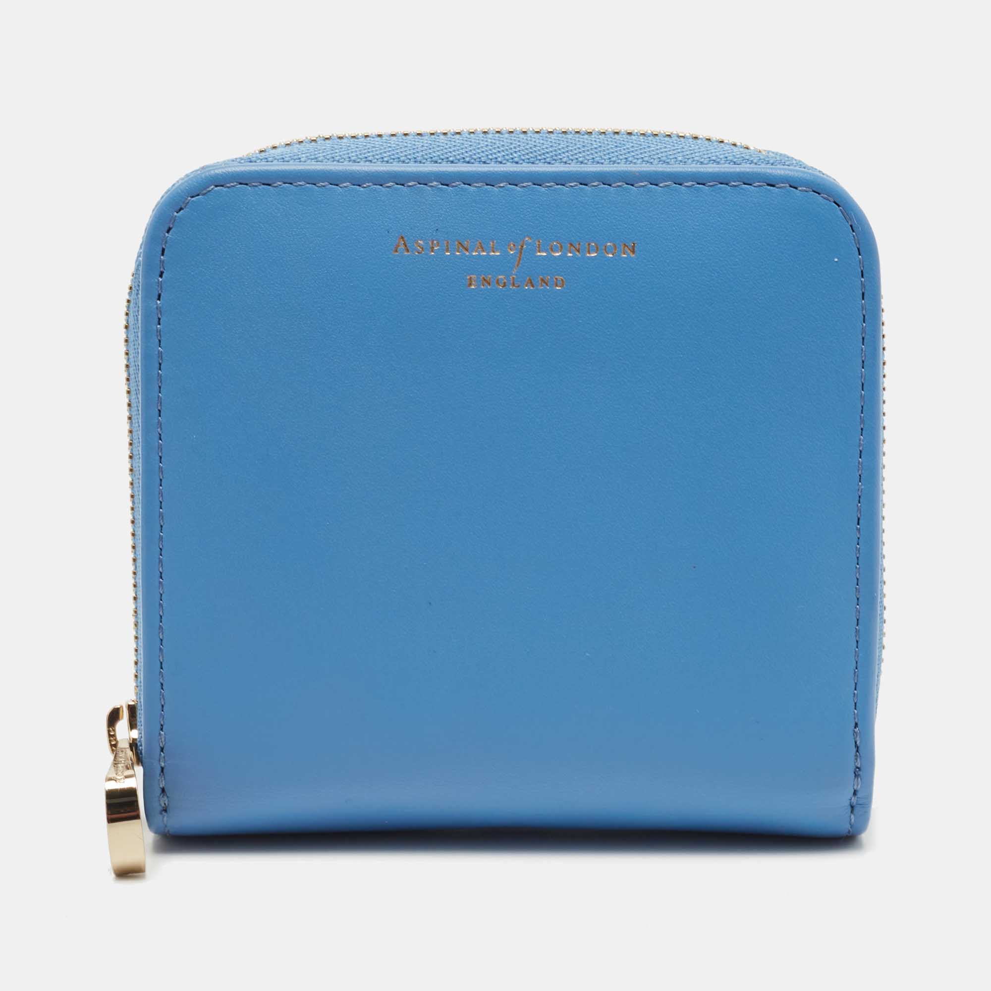 aspinal of london light blue leather zip around compact wallet