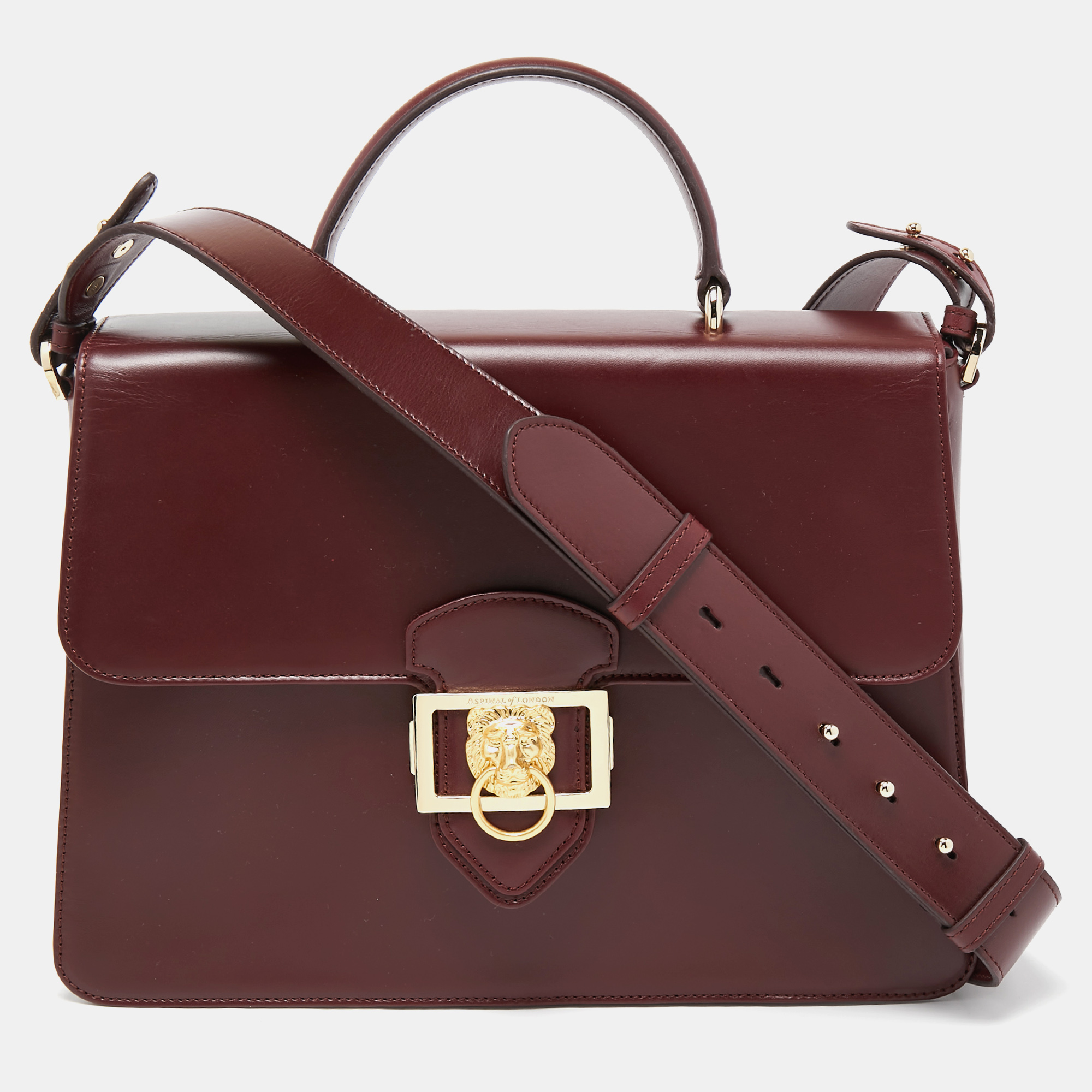 aspinal of london burgundy leather lion lansdowne top handle bag