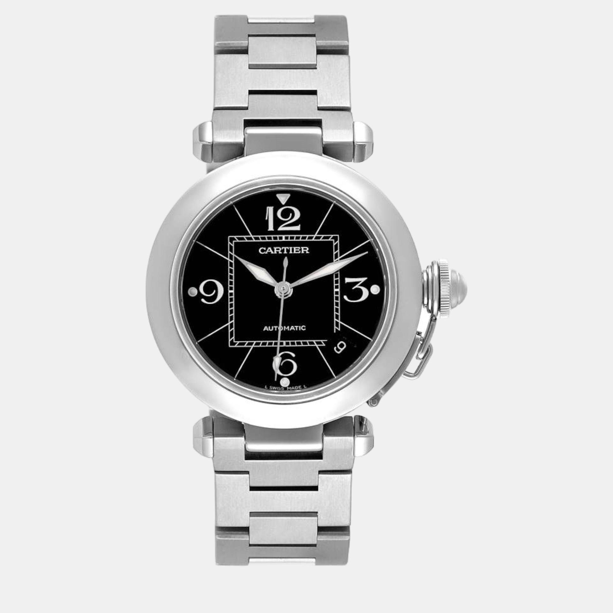 Cartier Pasha C Medium Black Dial Steel Ladies Watch W31076m7