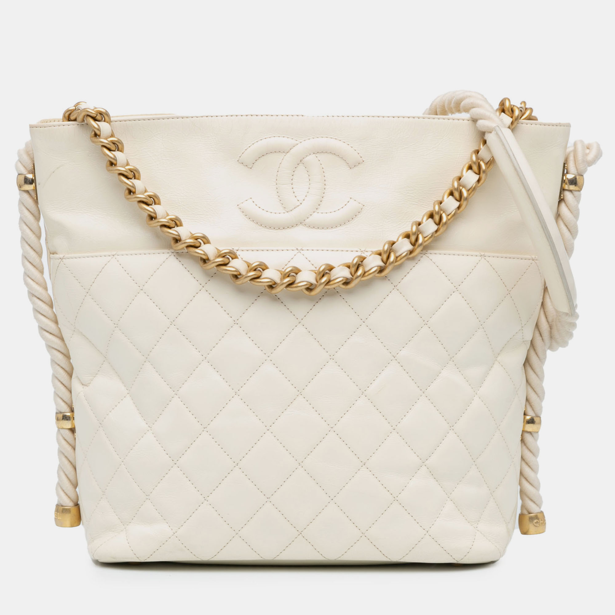Chanel White Crumpled Calfskin En Vogue Rope Satchel