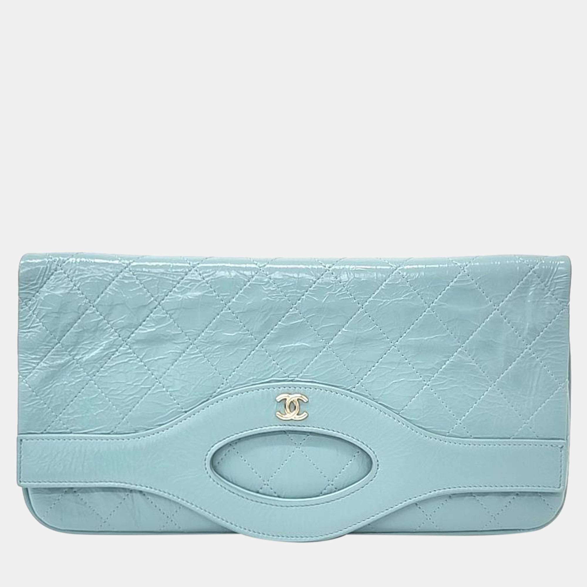 chanel turqoise shiny crumpled calfskin large 31 pouch