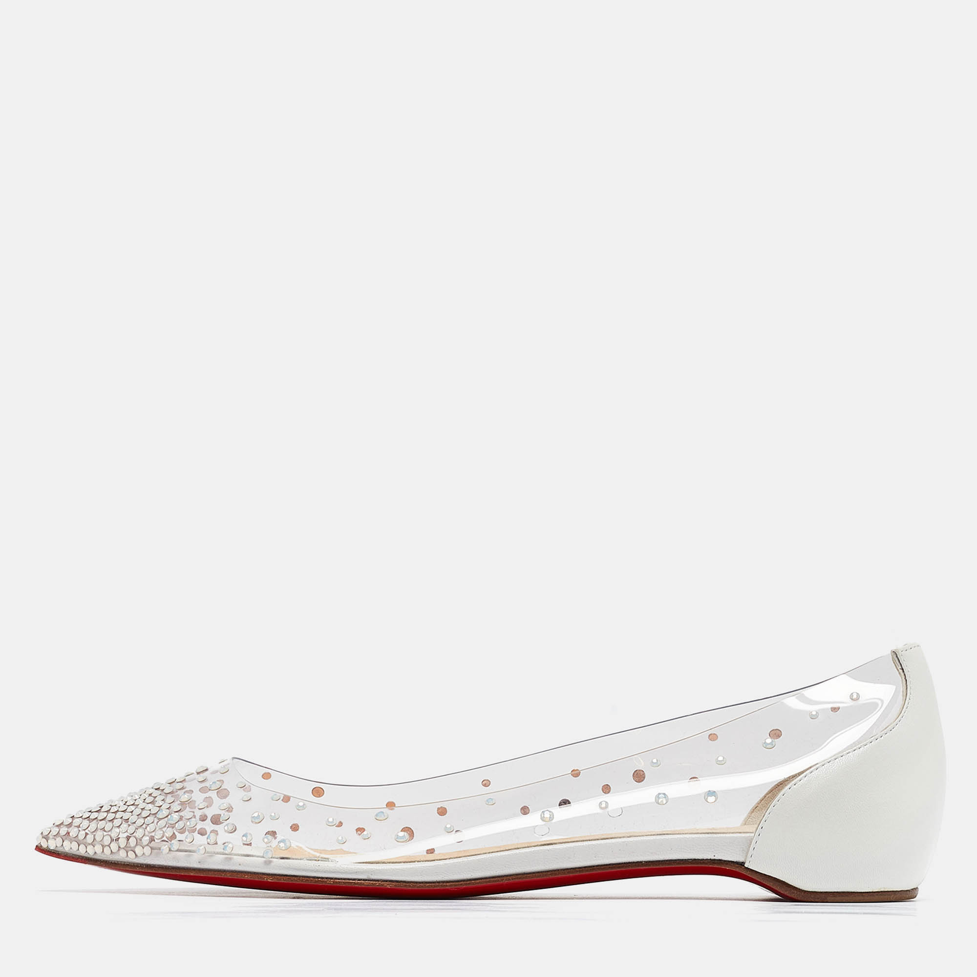 Christian Louboutin White Leather And Pvc Degrastrass Ballet Flats Size 37