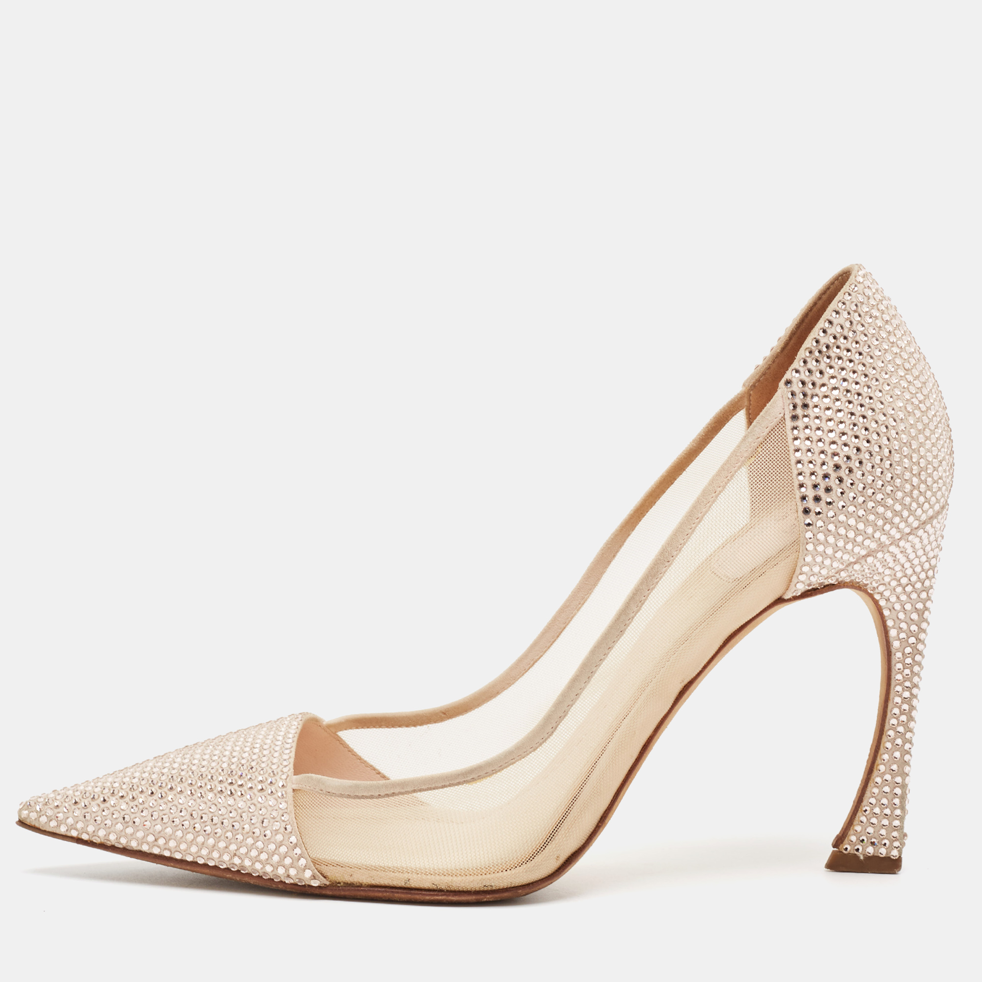 Dior Pink Suede And Mesh Embellished Dior Desir Pumps Size 37.5