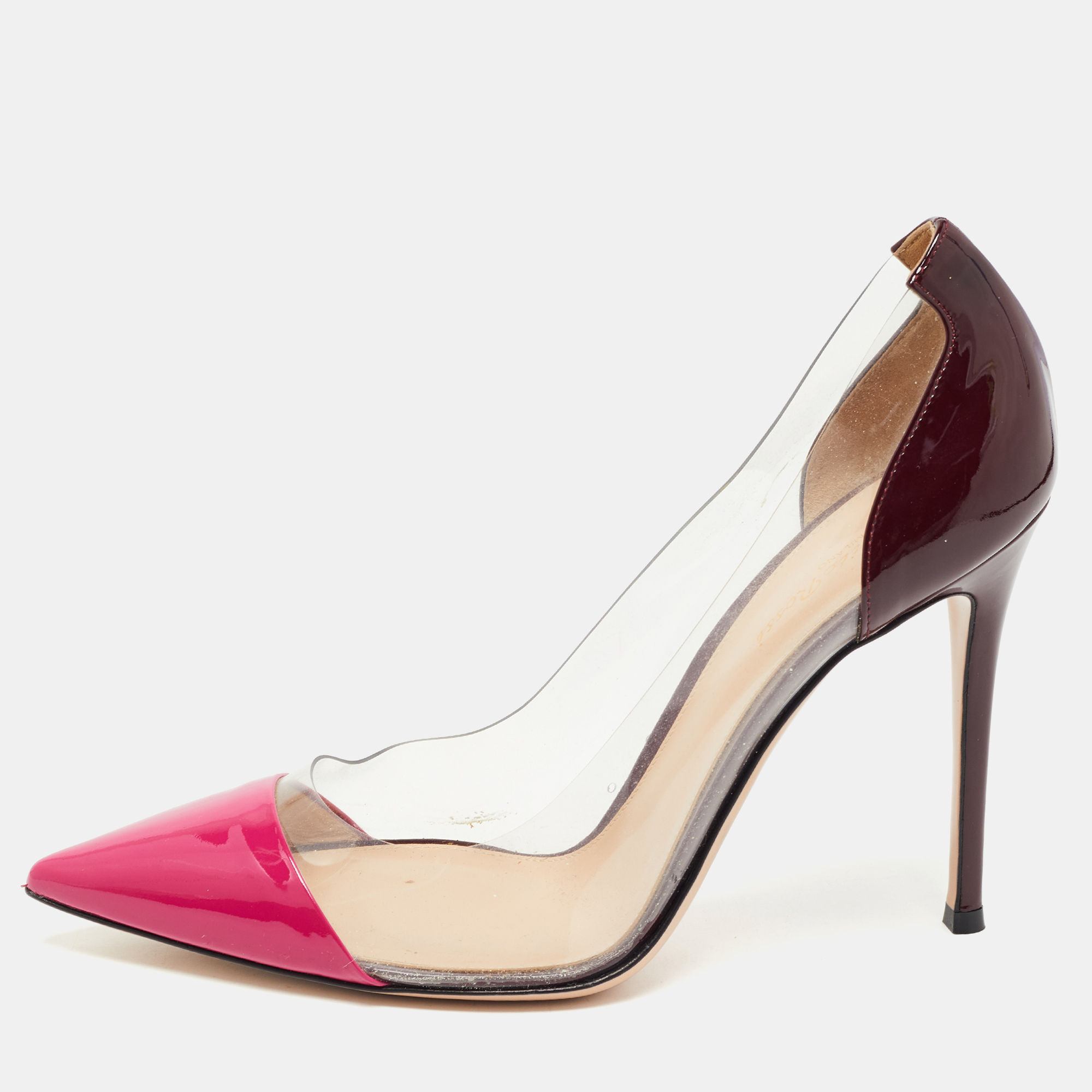gianvito rossi pink/burgundy patent leather and pvc plexi pumps size 41
