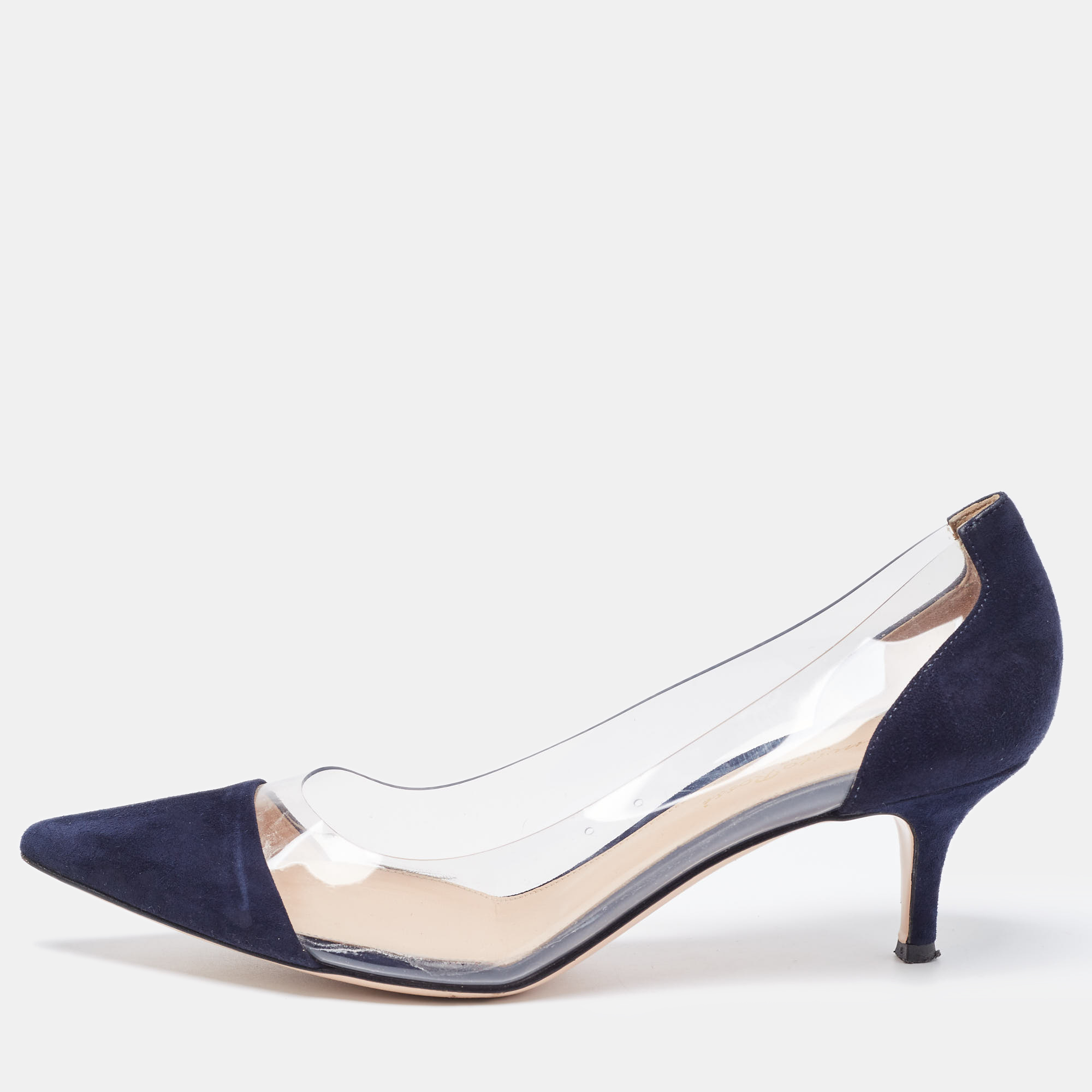 gianvito rossi navy blue suede and pvc plexi pumps size 38.5