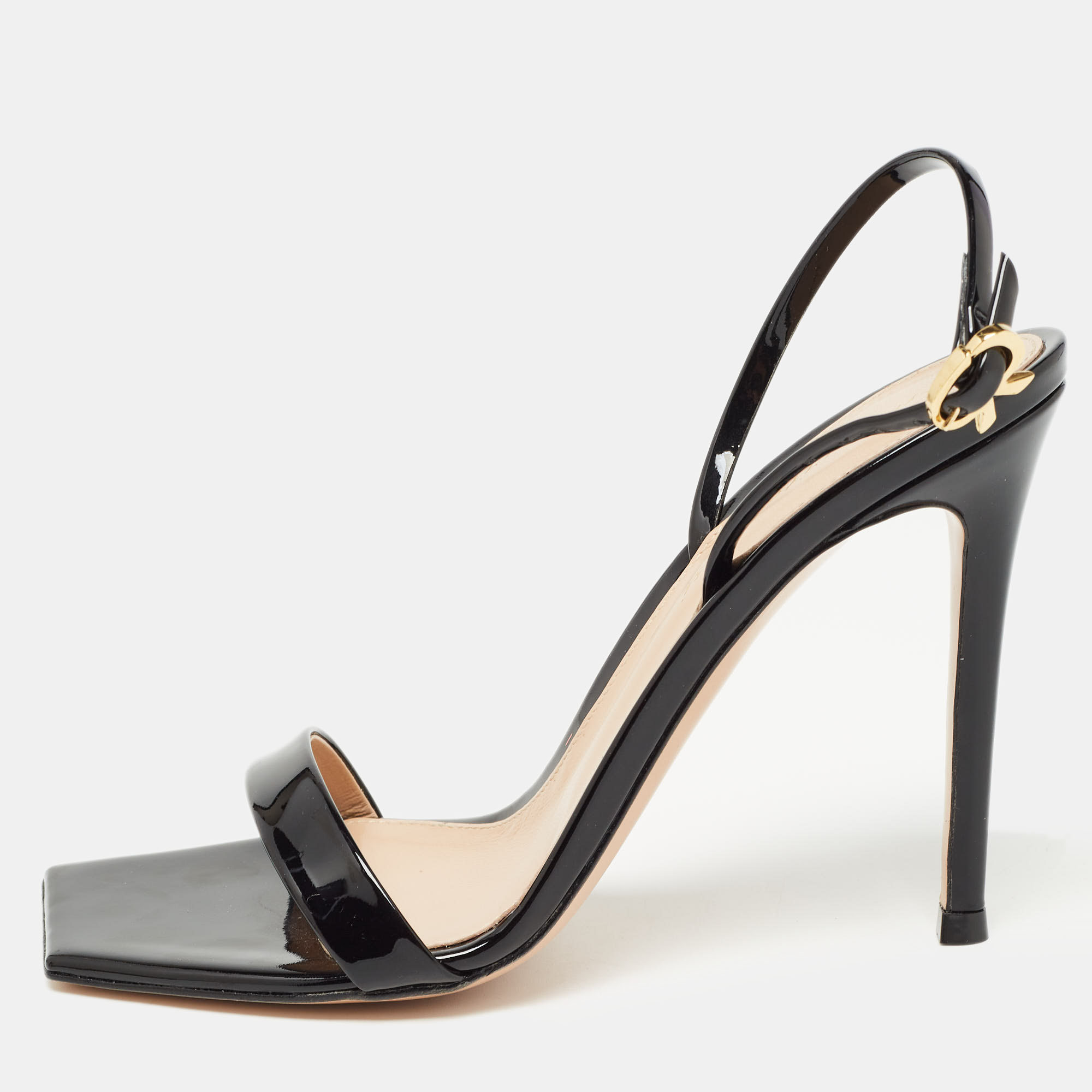 gianvito rossi black patent leather ribbon slingback sandals size 37