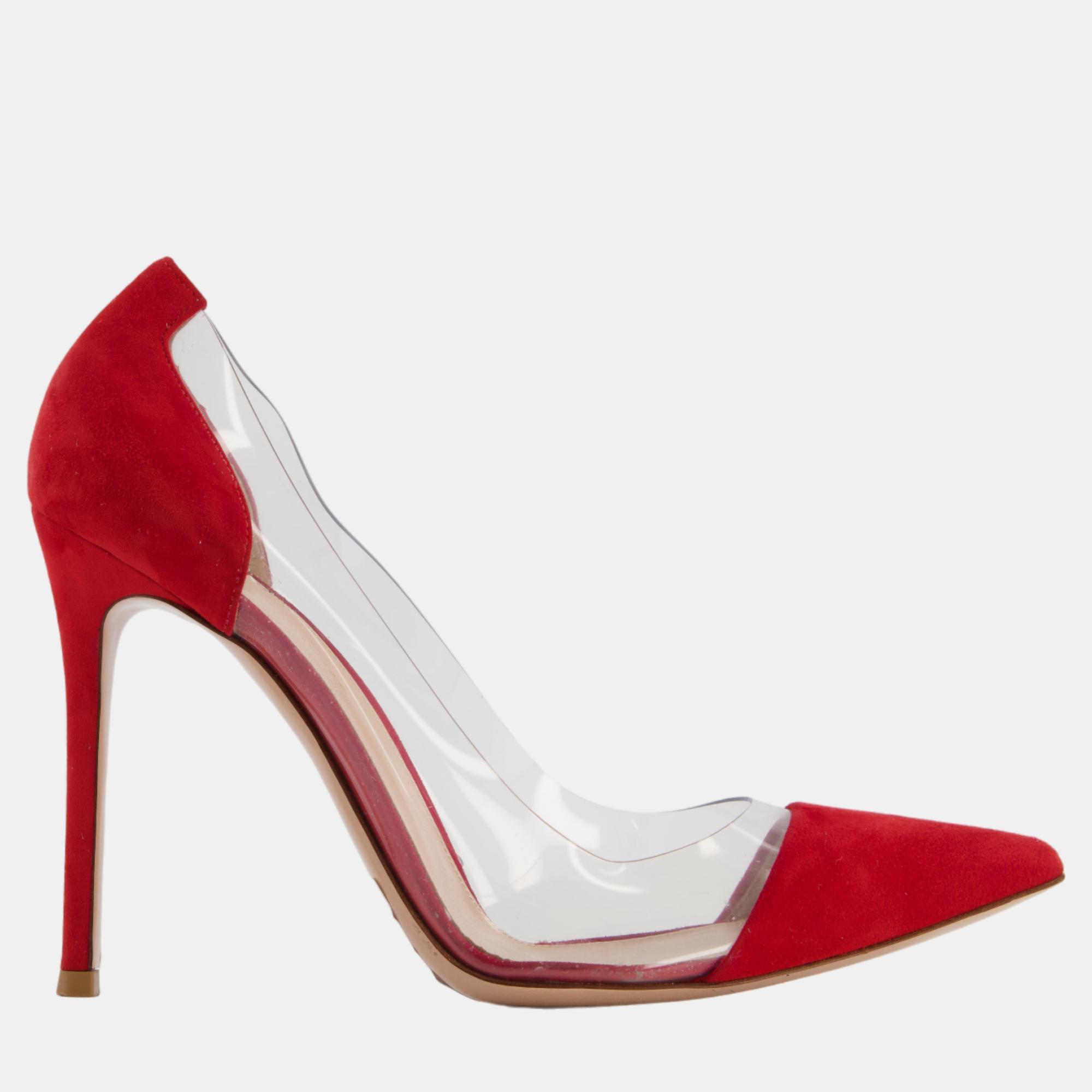 gianvito rossi red suede and pvc pointed high heel size eu 40