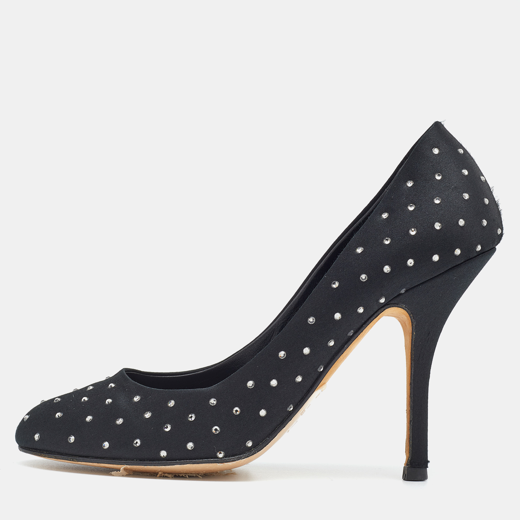Gina Black Satin Crystal Embellished Pumps Size 38
