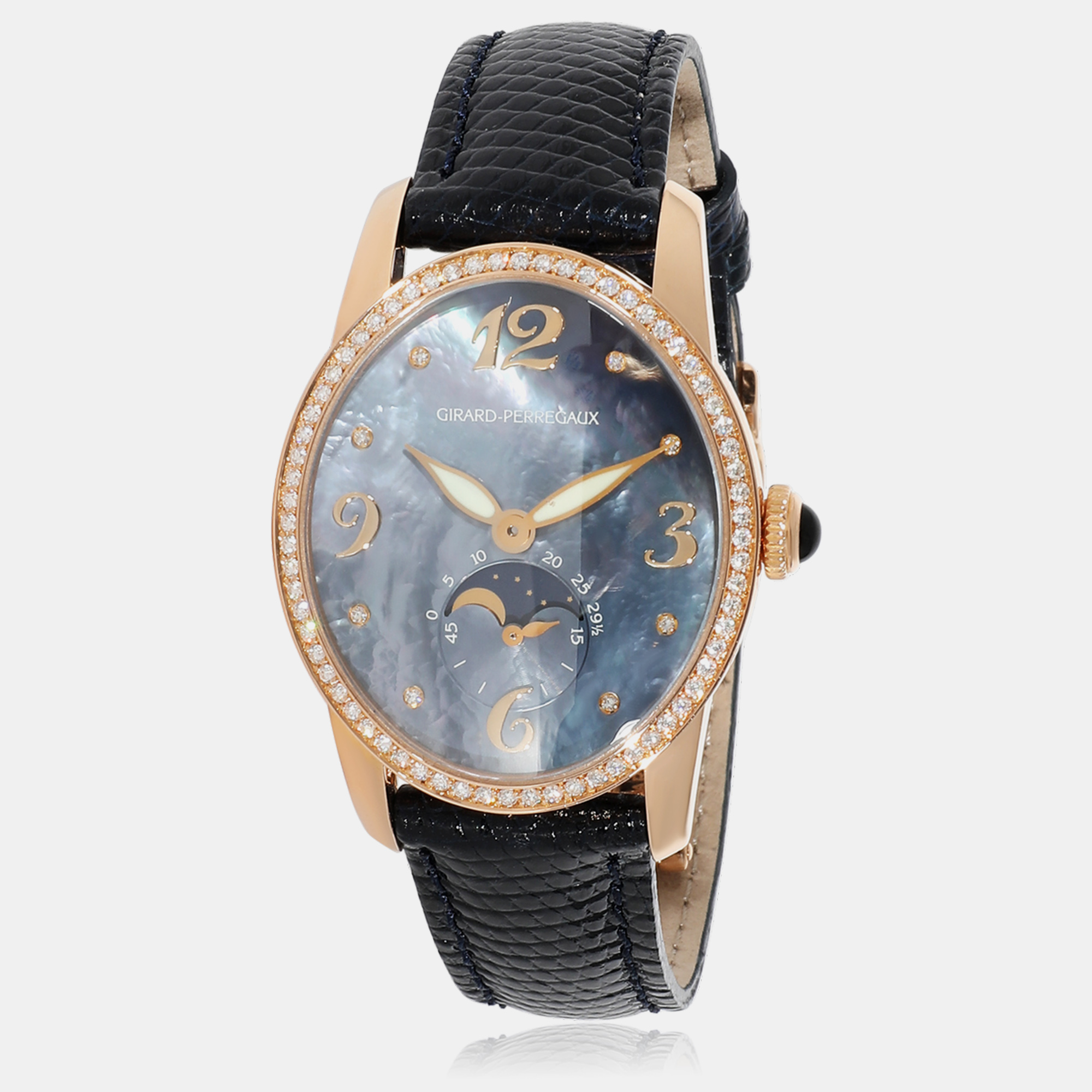 girard perregaux blue mother of pearl 18k rose gold cat's eye 80490.d52.a261 automatic women's wristwatch 30 mm